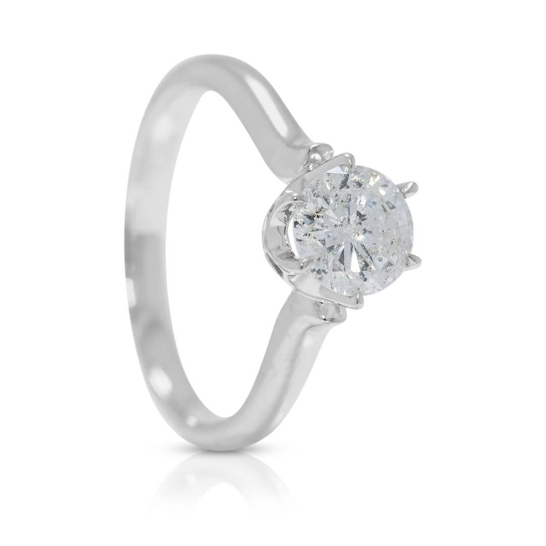 Sophisticated 0.88ct Solitaire Natural Diamond Ring in 14K White Gold In Excellent Condition In רמת גן, IL