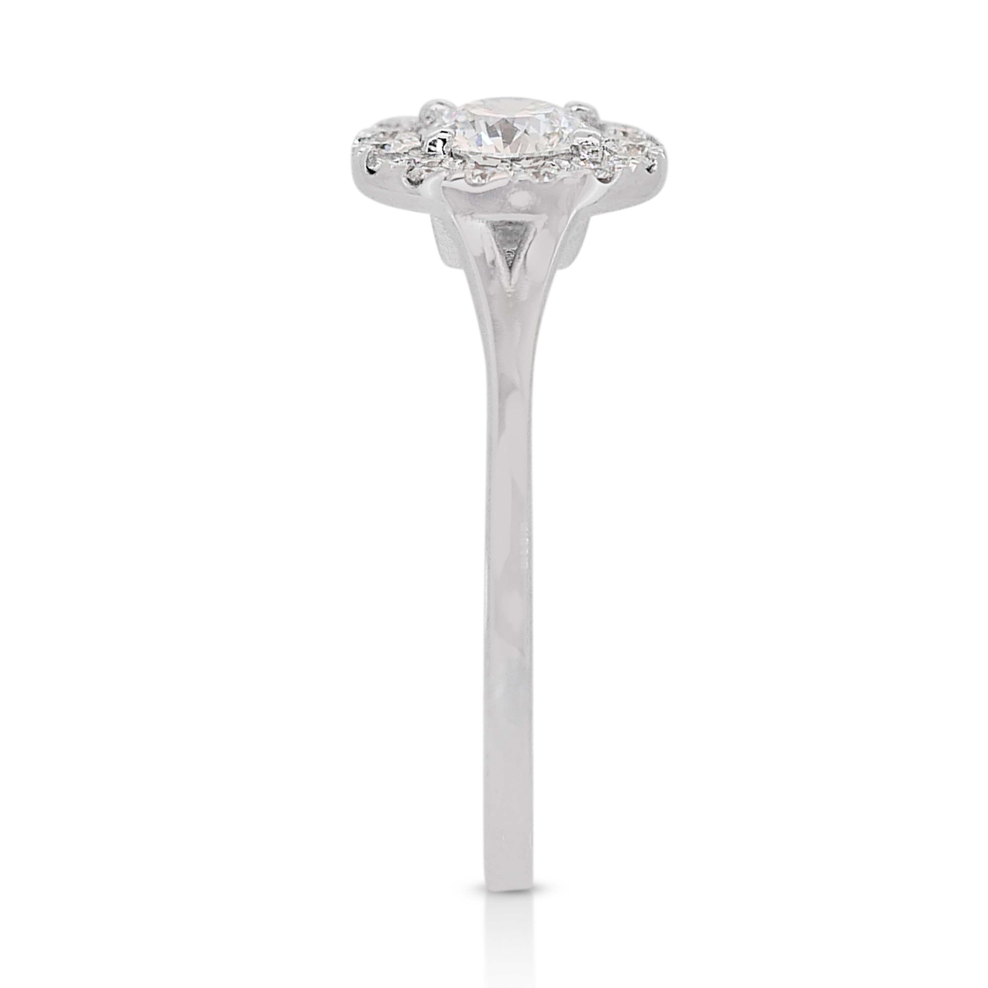 Sophisticated 0.89ct Triple Excellent Ideal Cut Diamonds Halo Ring For Sale 1