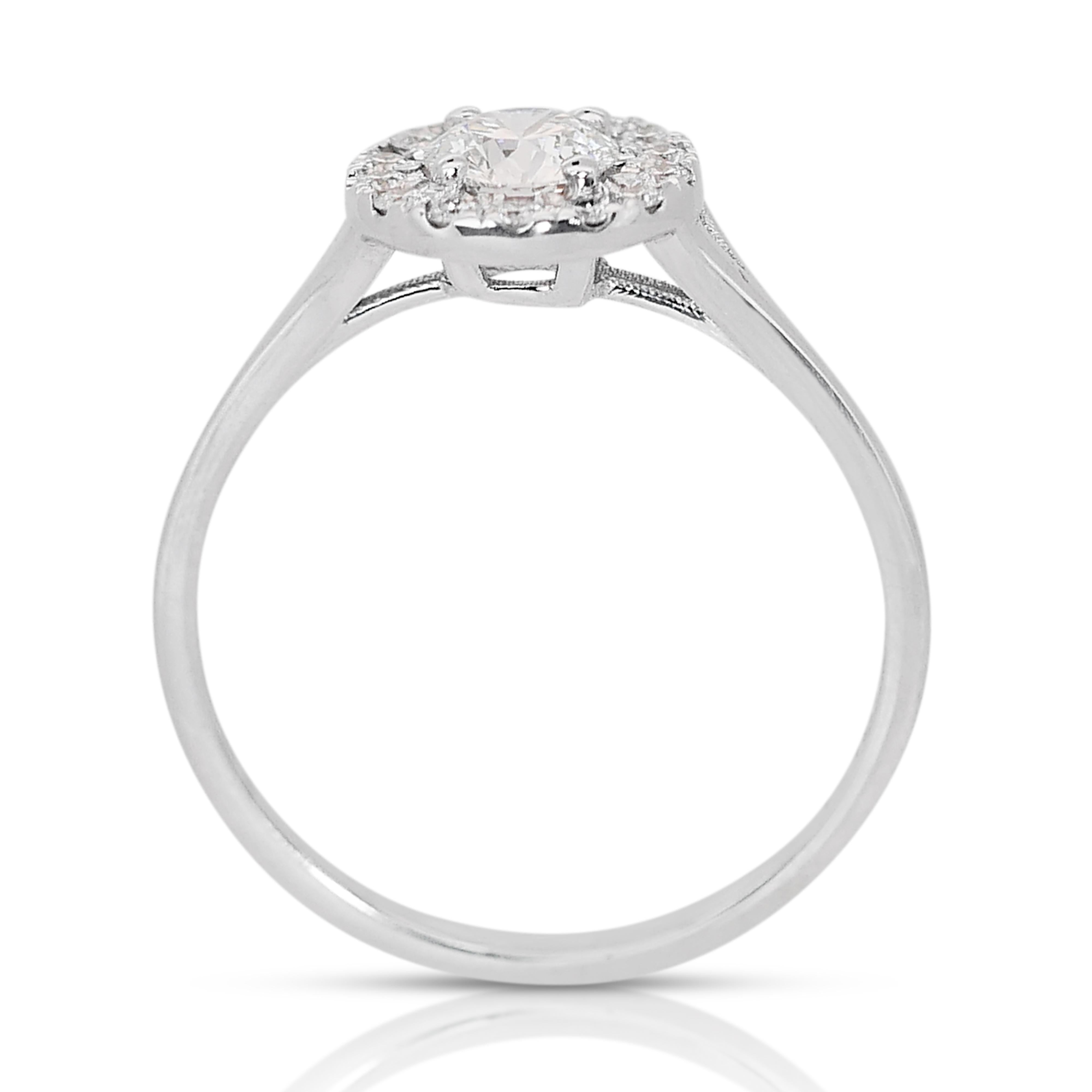 Sophisticated 0.89ct Triple Excellent Ideal Cut Diamonds Halo Ring For Sale 2