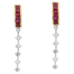 Sophisticated 0.90ct Ruby and Diamond Dangling Earrings set in 14K Yellow Gold