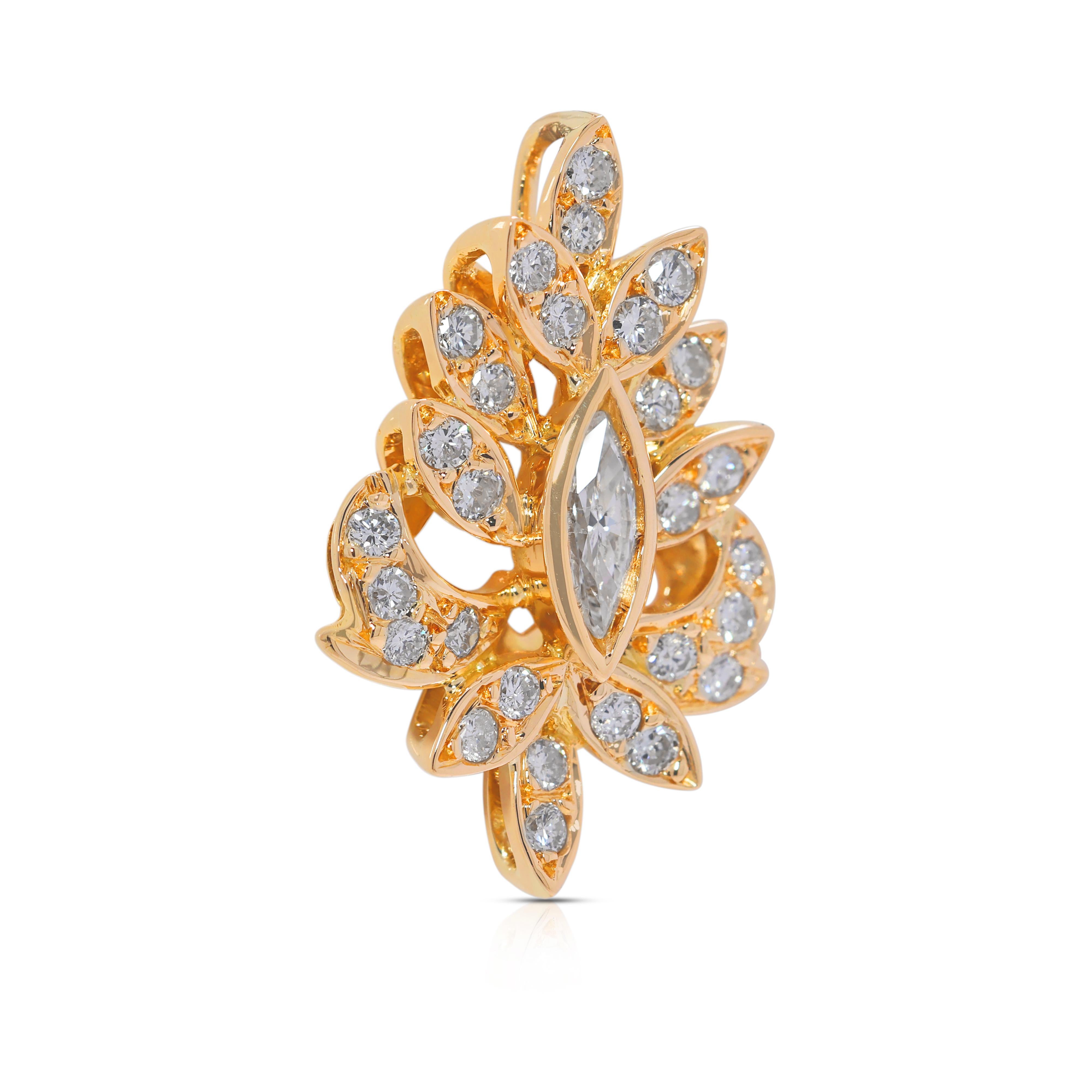 Raffinierter 0,91ct Blattmotiv-Diamantanhänger aus 18K Gelbgold (Marquiseschliff) im Angebot
