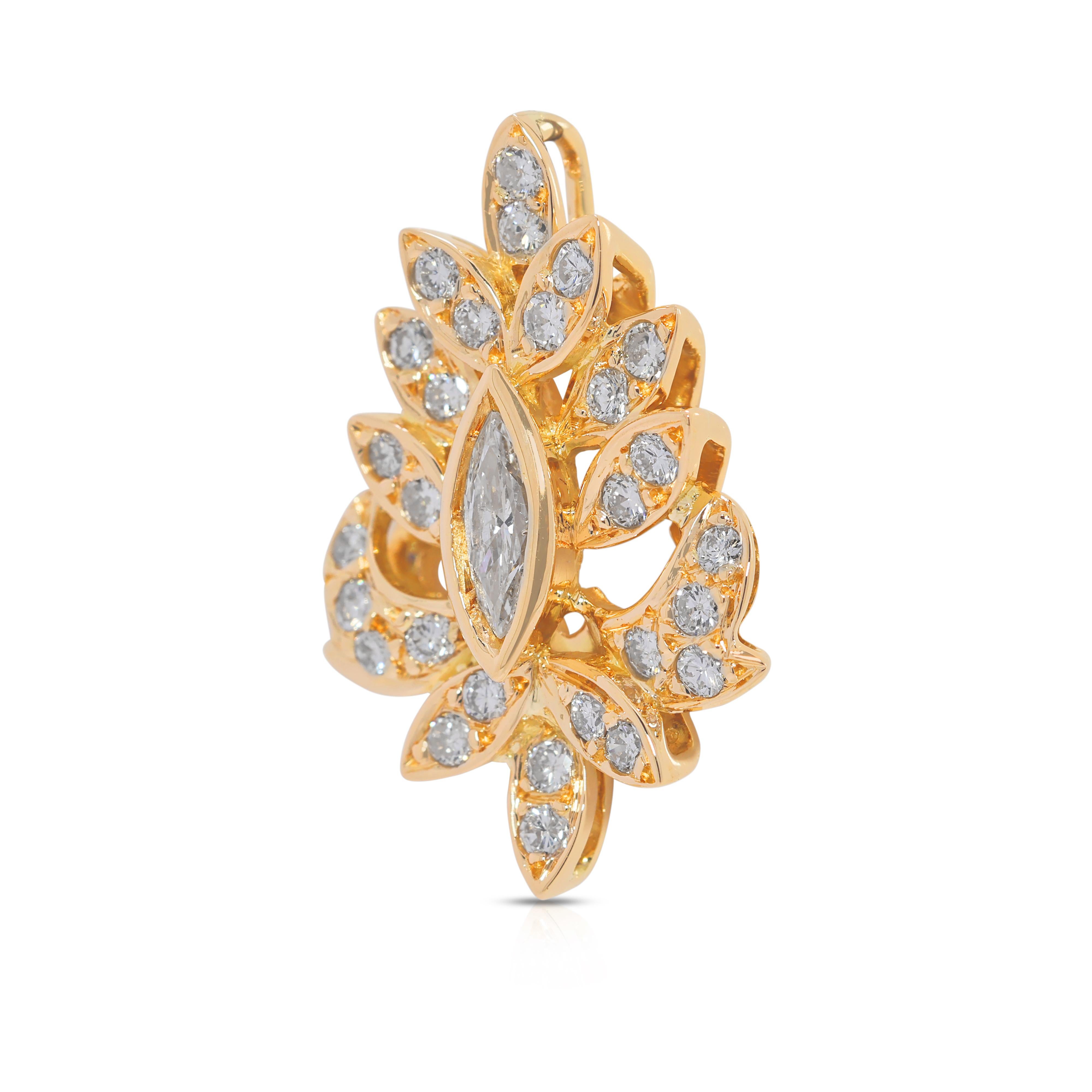 Raffinierter 0,91ct Blattmotiv-Diamantanhänger aus 18K Gelbgold im Zustand „Hervorragend“ im Angebot in רמת גן, IL