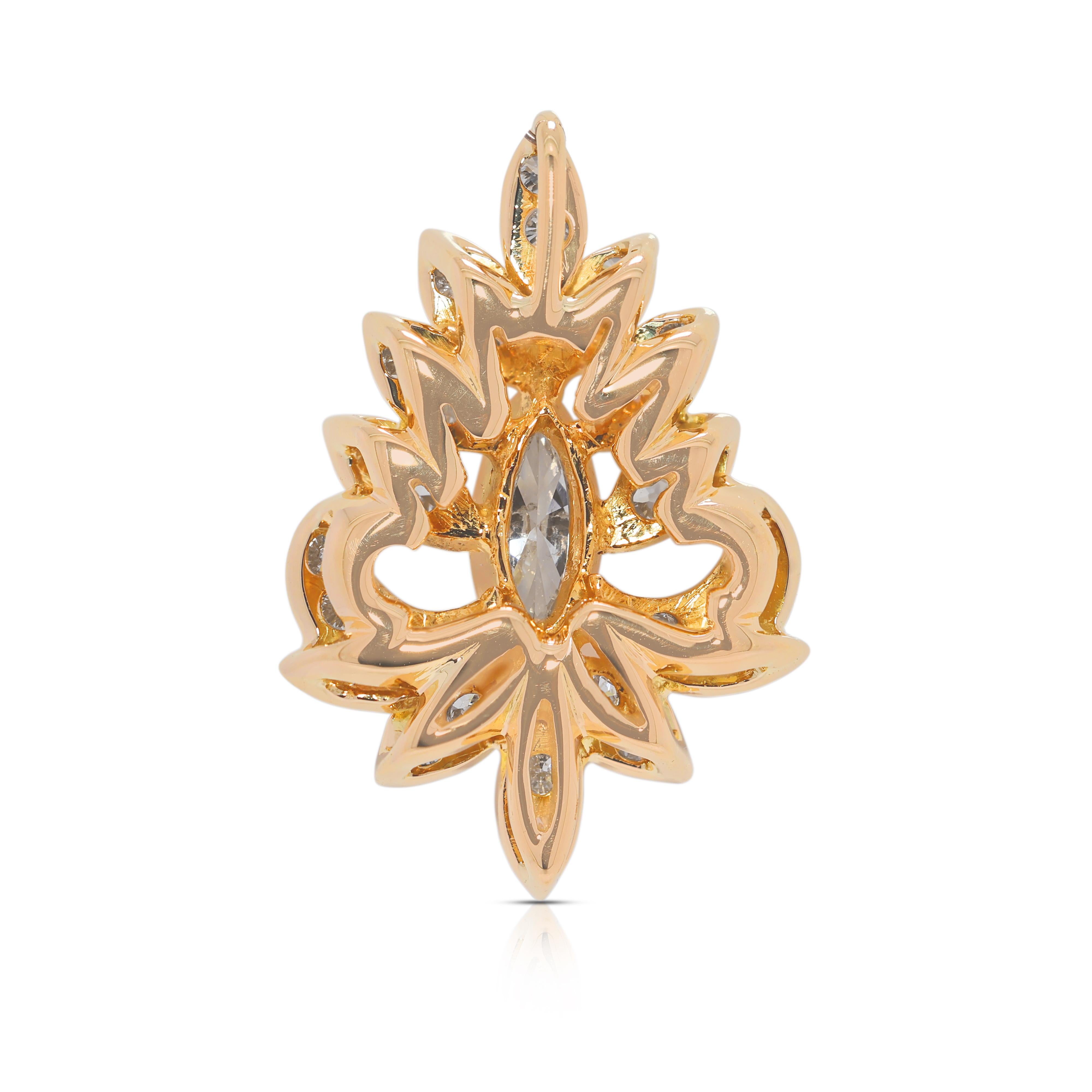 Raffinierter 0,91ct Blattmotiv-Diamantanhänger aus 18K Gelbgold im Angebot 1