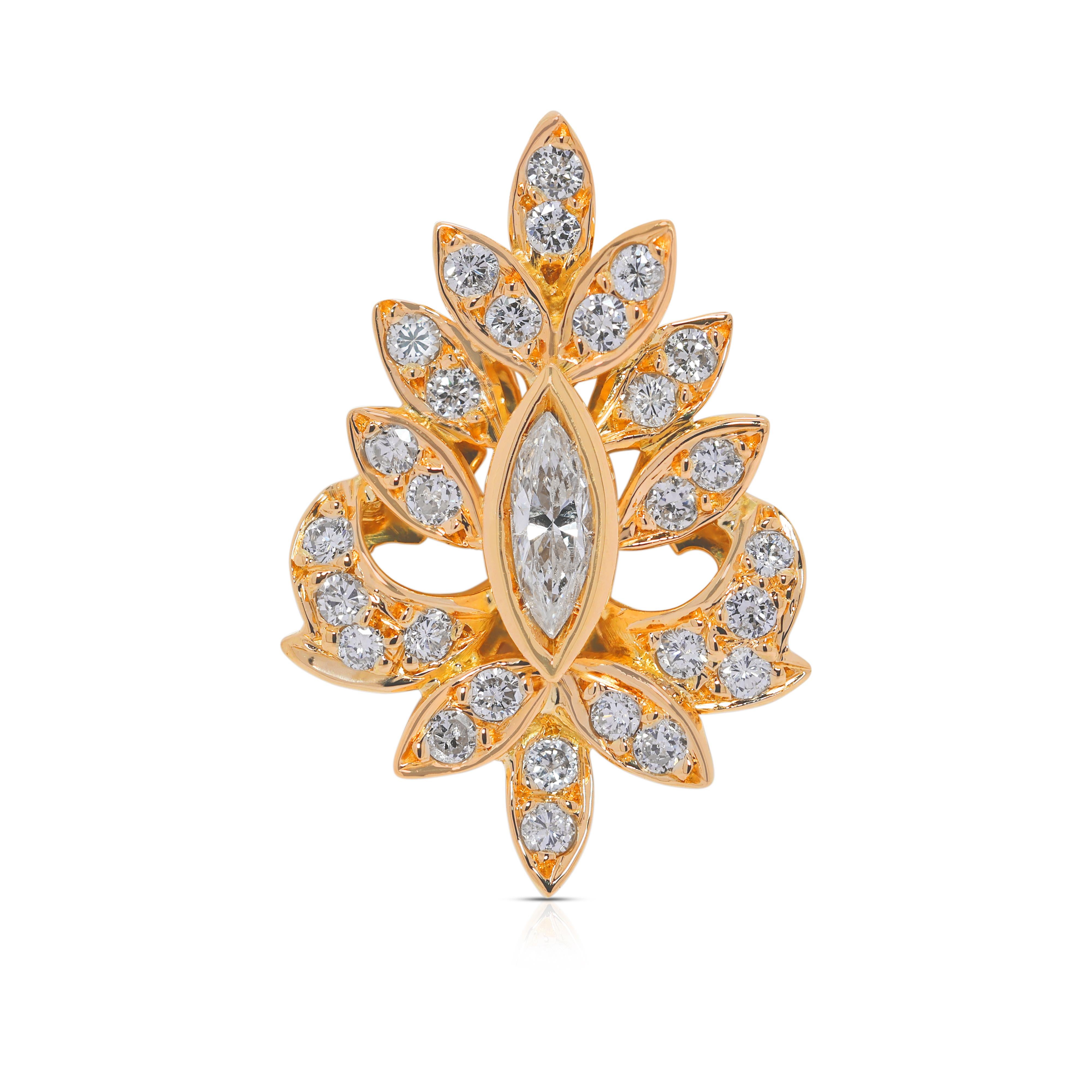 Raffinierter 0,91ct Blattmotiv-Diamantanhänger aus 18K Gelbgold im Angebot 2