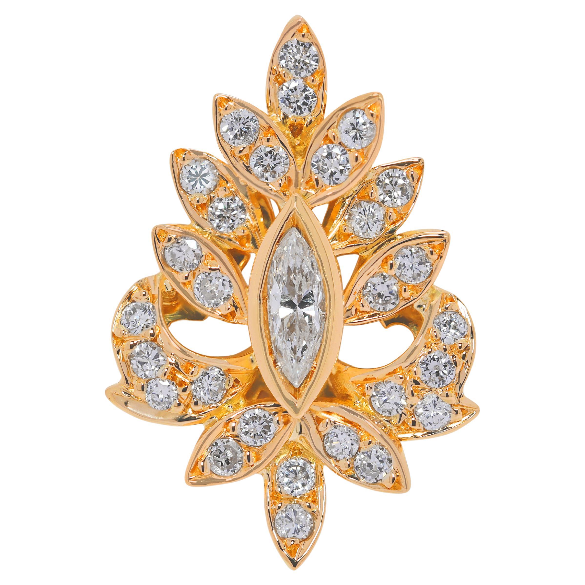 Raffinierter 0,91ct Blattmotiv-Diamantanhänger aus 18K Gelbgold
