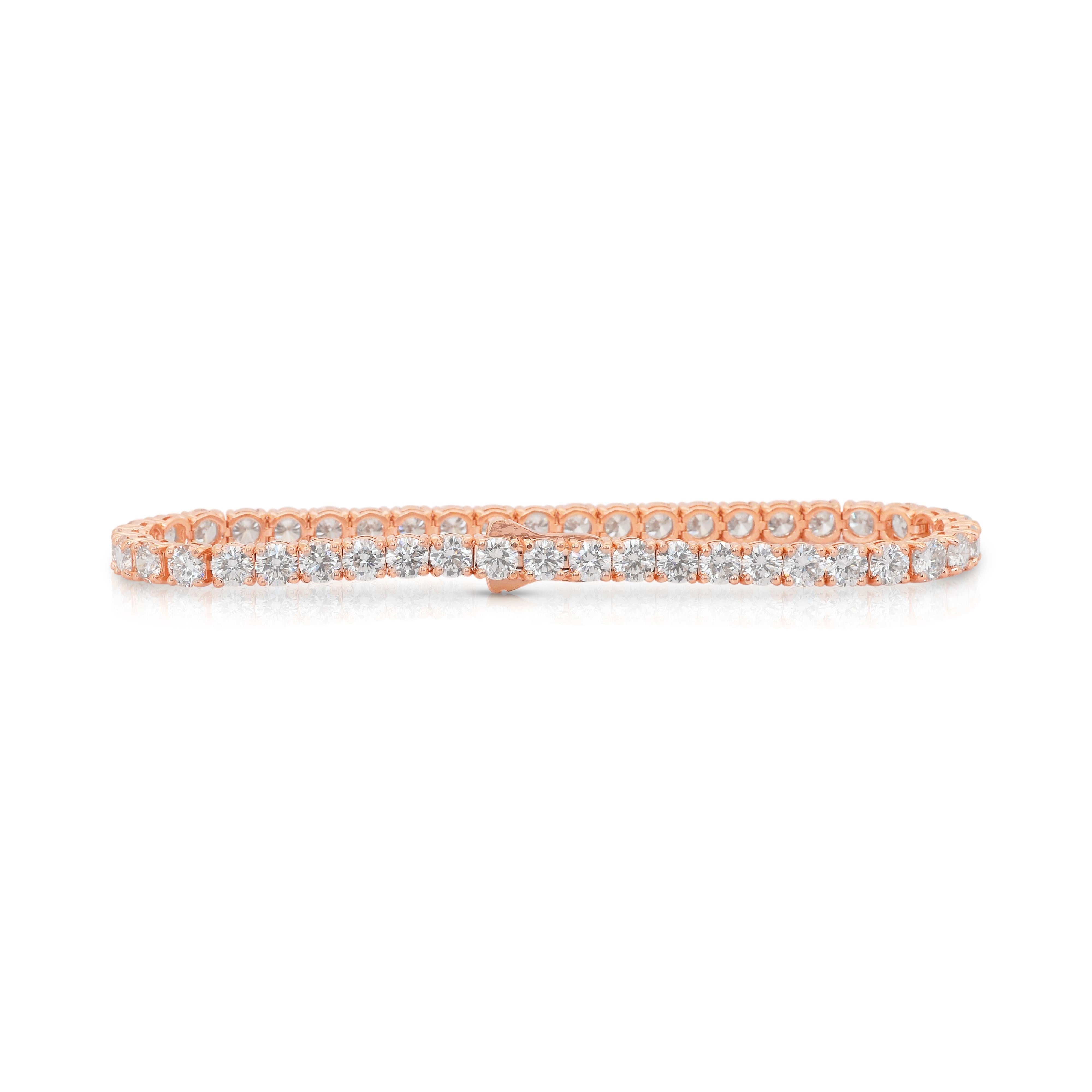 Taglio rotondo Sophisticated 10.03ct Diamonds Tennis Bracelet in 14k Rose Gold - IGI Certified in vendita