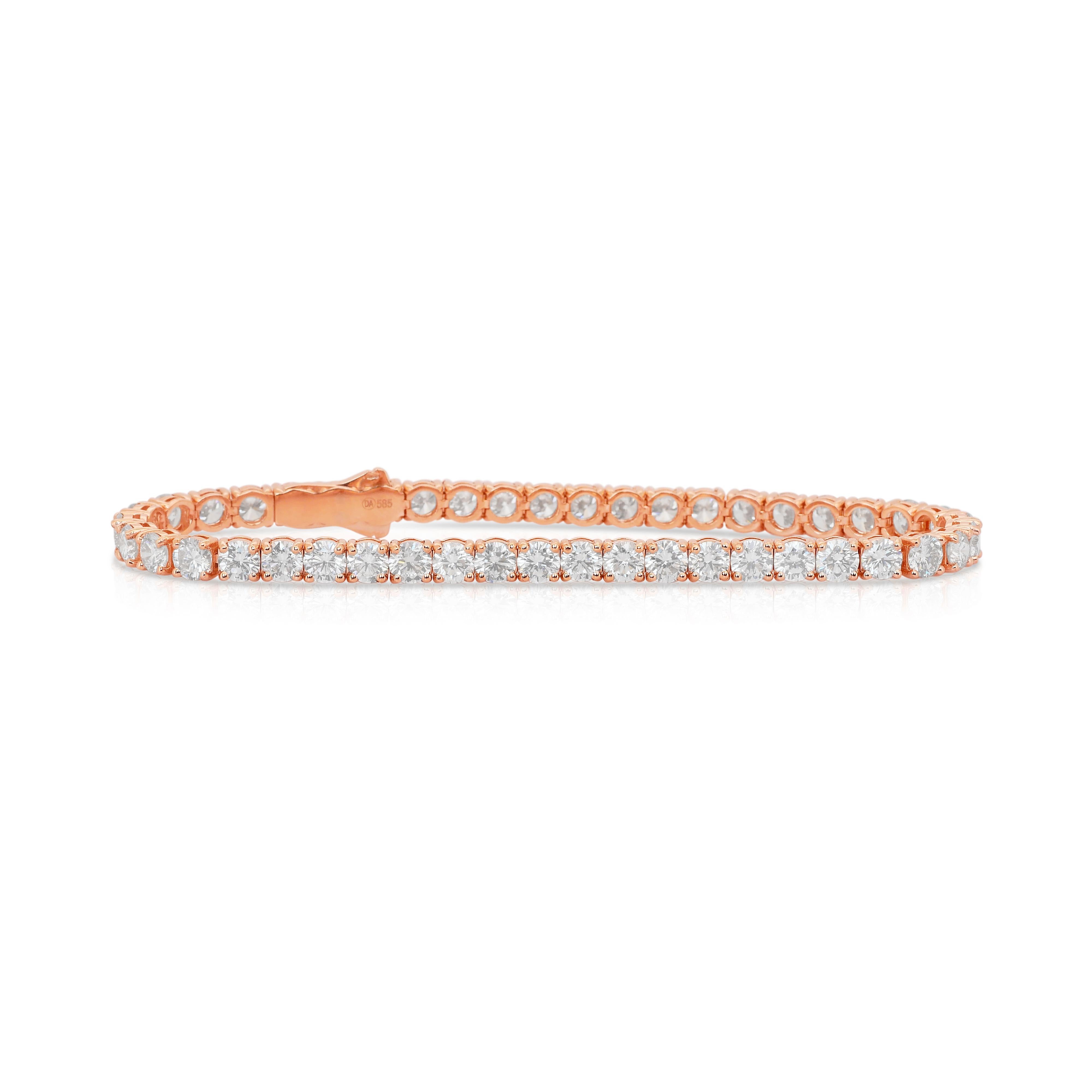Sophisticated 10.03ct Diamonds Tennis Bracelet in 14k Rose Gold - IGI Certified In condizioni Nuovo in vendita a רמת גן, IL