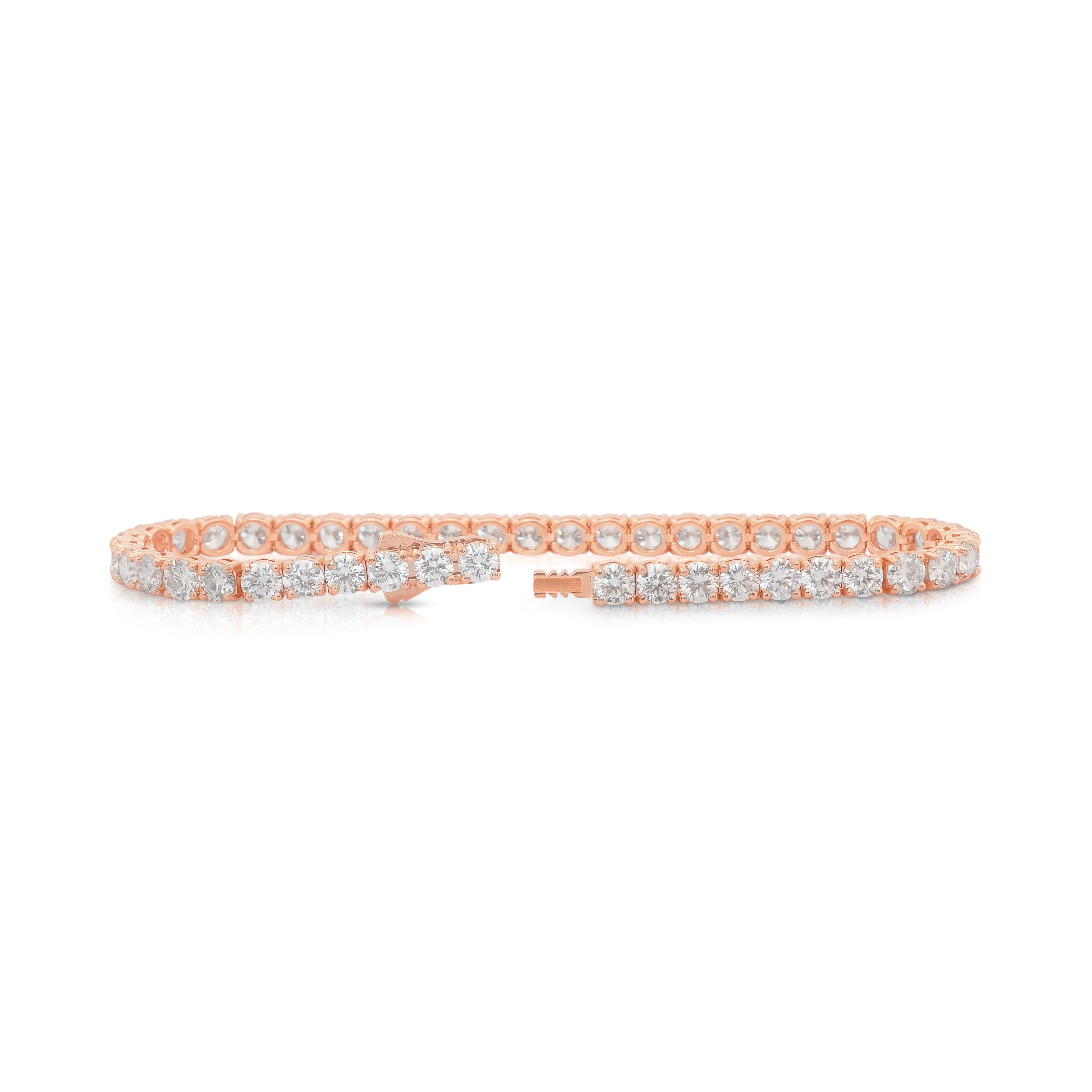 Donna Sophisticated 10.03ct Diamonds Tennis Bracelet in 14k Rose Gold - IGI Certified in vendita
