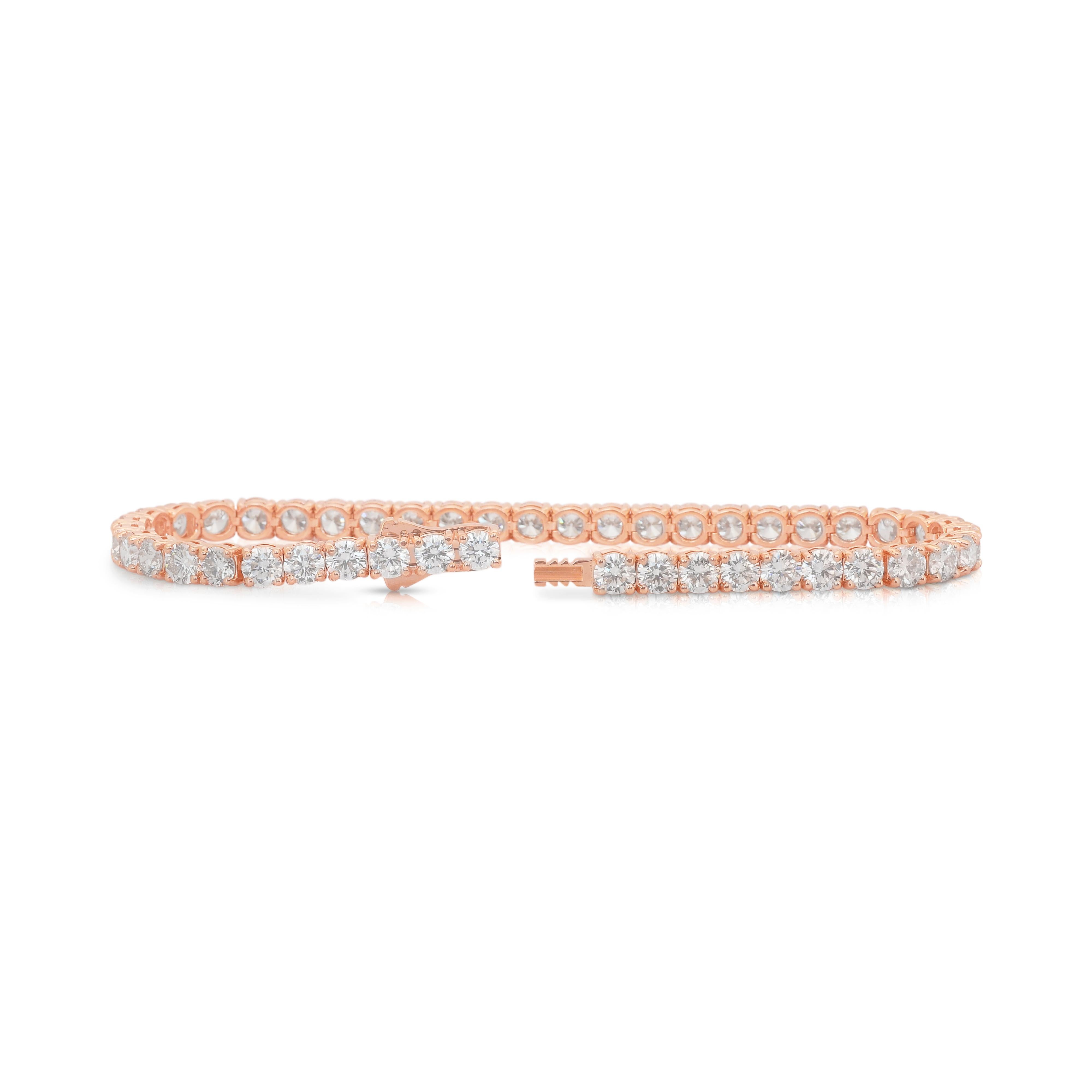 Sophisticated 10.03ct Diamonds Tennis Bracelet in 14k Rose Gold - IGI Certified in vendita 2