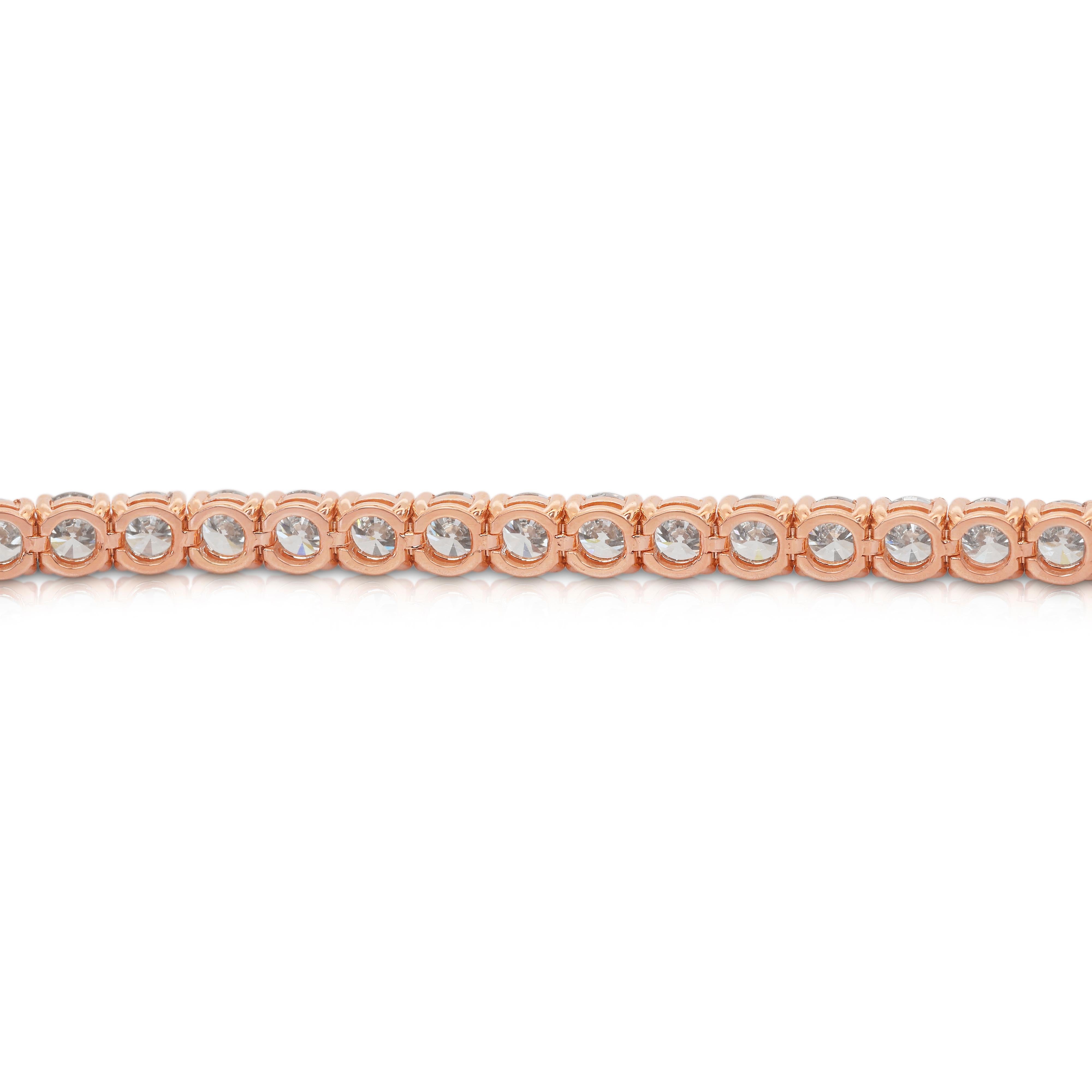 Sophisticated 10.03ct Diamonds Tennis Bracelet in 14k Rose Gold - IGI Certified in vendita 3