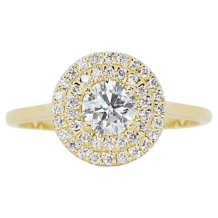 Sophisticated 1.00ct Halo Pave Diamond Ring set in 18K Yellow Gold