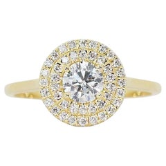 Sophisticated 1.00ct Halo Pave Diamond Ring set in 18K Yellow Gold