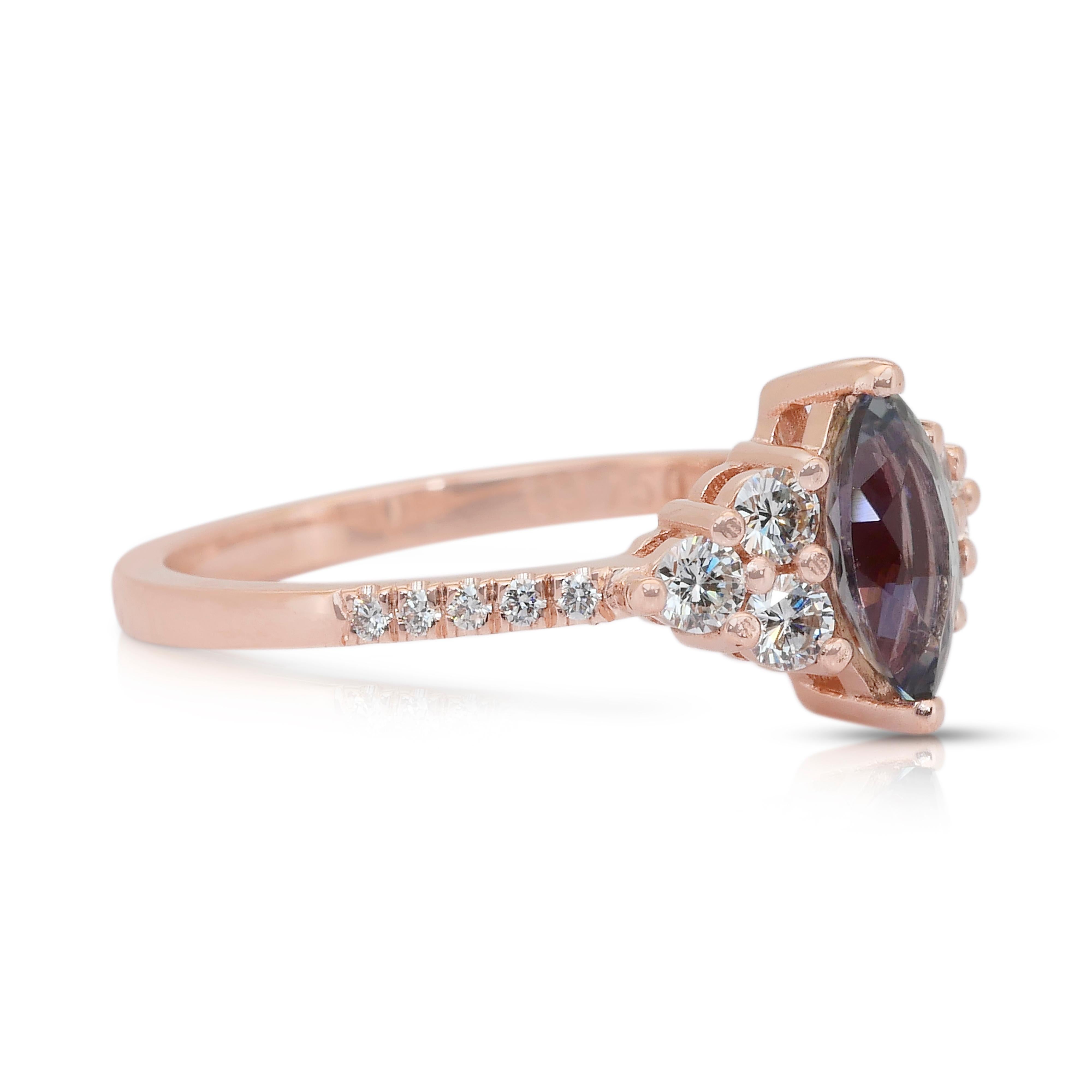 Anspruchsvoller Ring mit 1,06 Karat Tansanit und Diamanten aus 18 Karat Roségold (Marquiseschliff) im Angebot