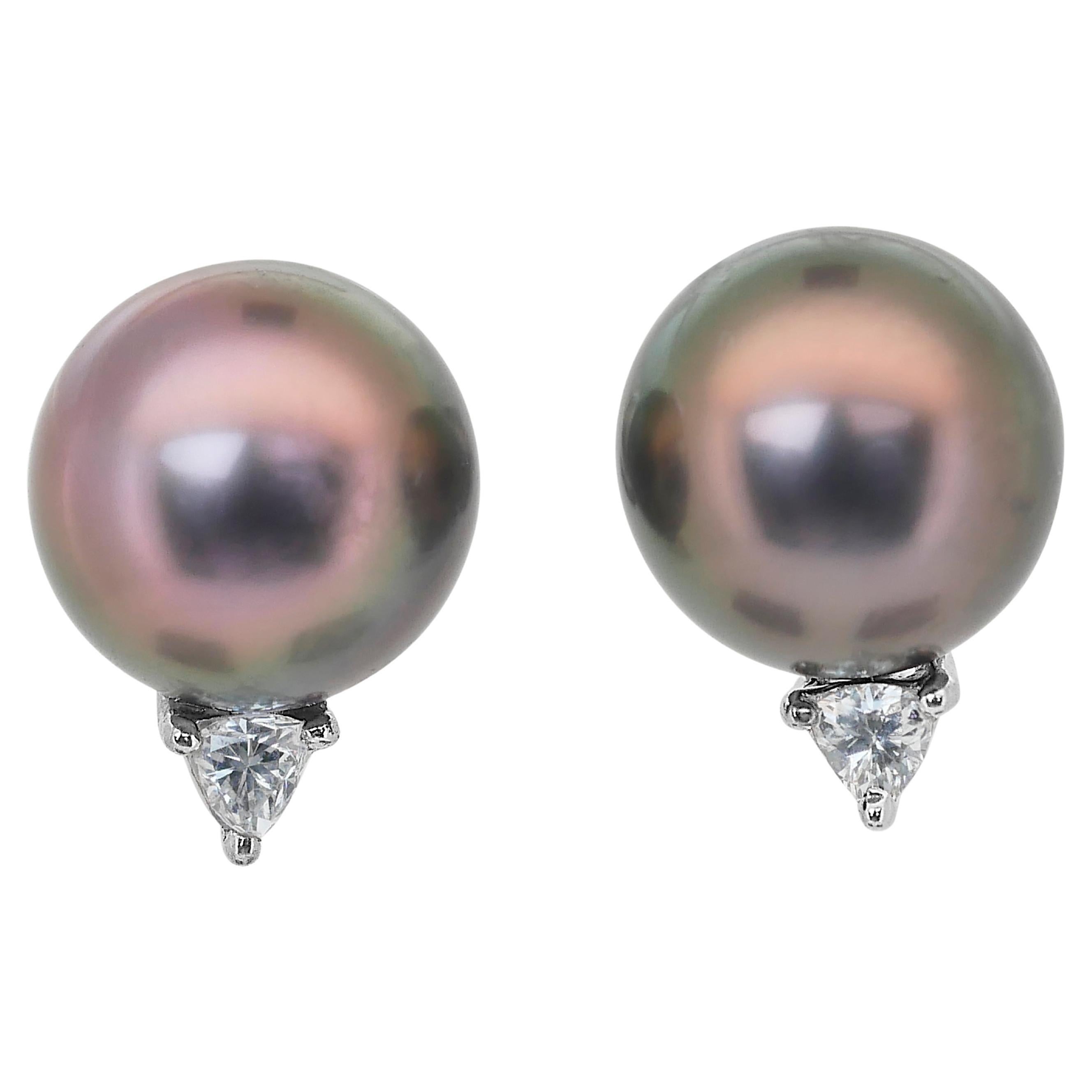 Sophisticated 10.95ct Salt Water Pearls and Diamonds Stud Earrings