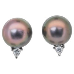 Sophisticated 10.95ct Salt Water Pearls and Diamonds Stud Earrings