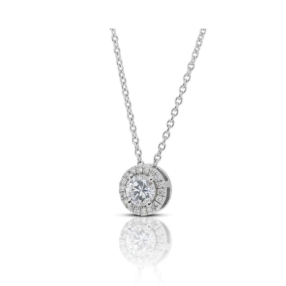 Sophisticated 1.10 ct Round Diamond Halo Necklace in 18k White Gold – GIA  In New Condition For Sale In רמת גן, IL