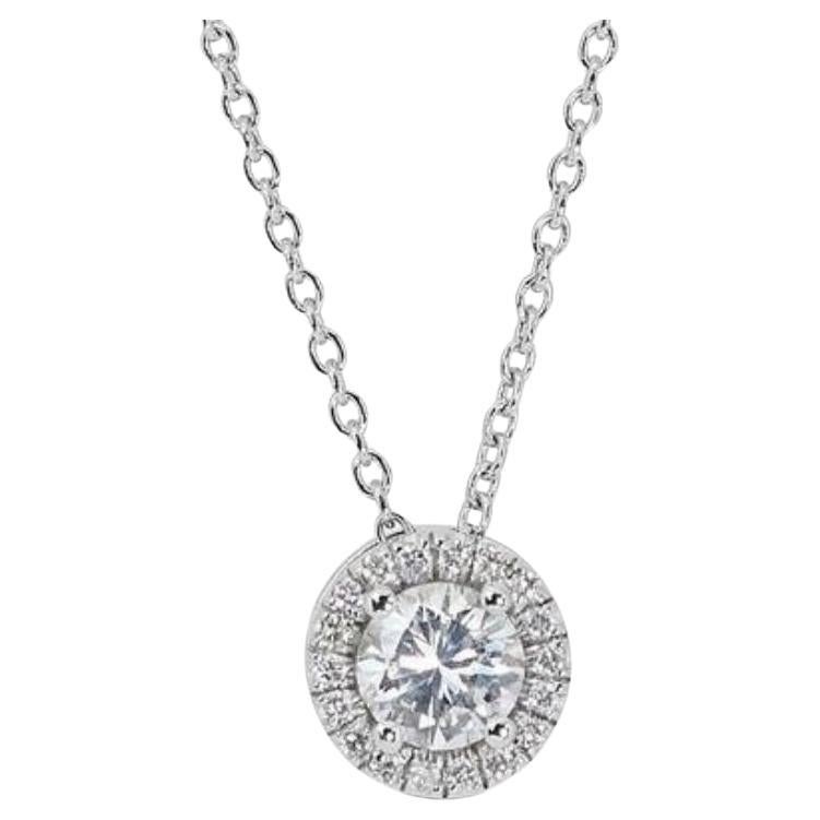 Sophisticated 1.10 ct Round Diamond Halo Necklace in 18k White Gold – GIA  For Sale