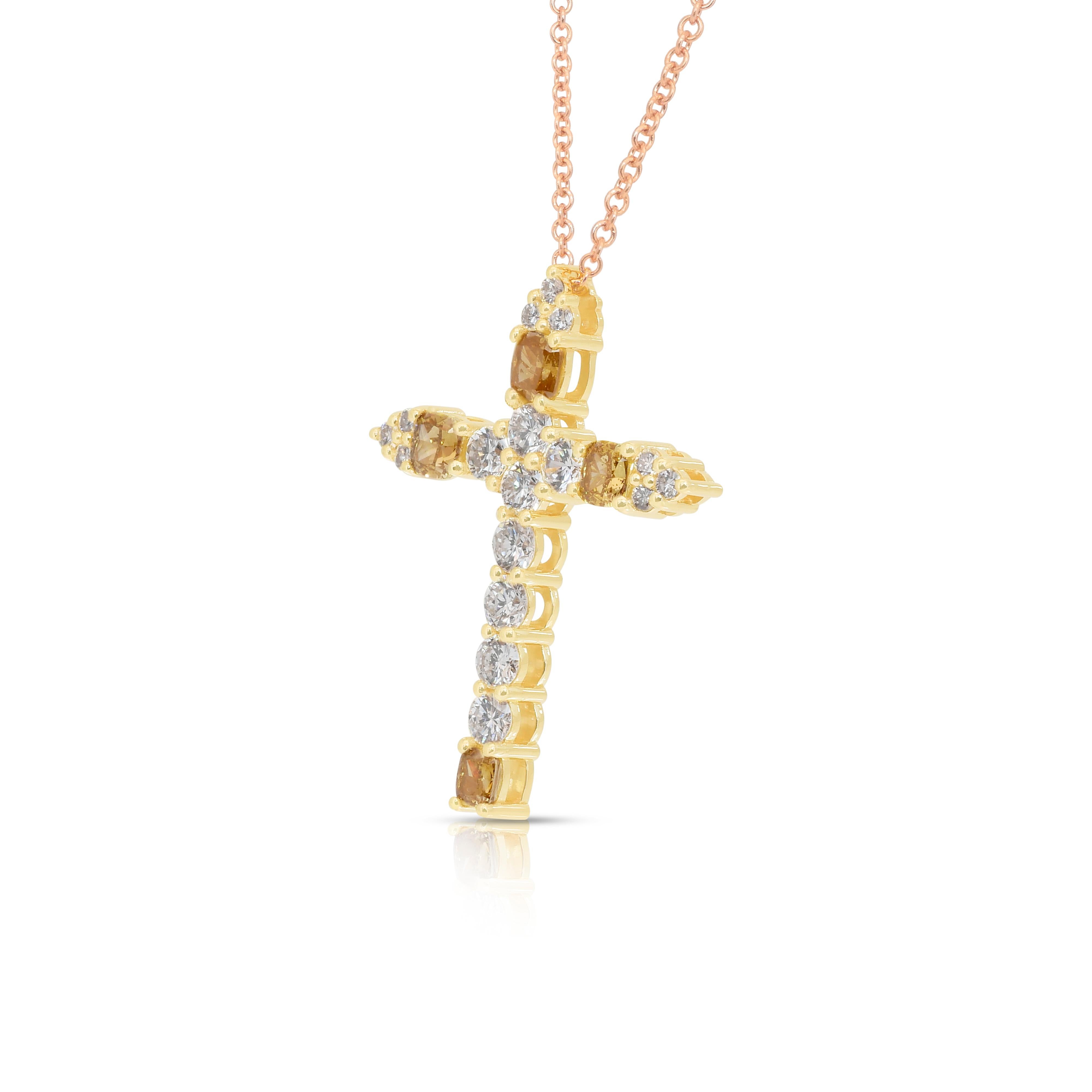 Sofisticato ciondolo in oro giallo 18 carati con diamanti da 1,10 carati e catena in oro rosa 18 carati In condizioni Nuovo in vendita a רמת גן, IL