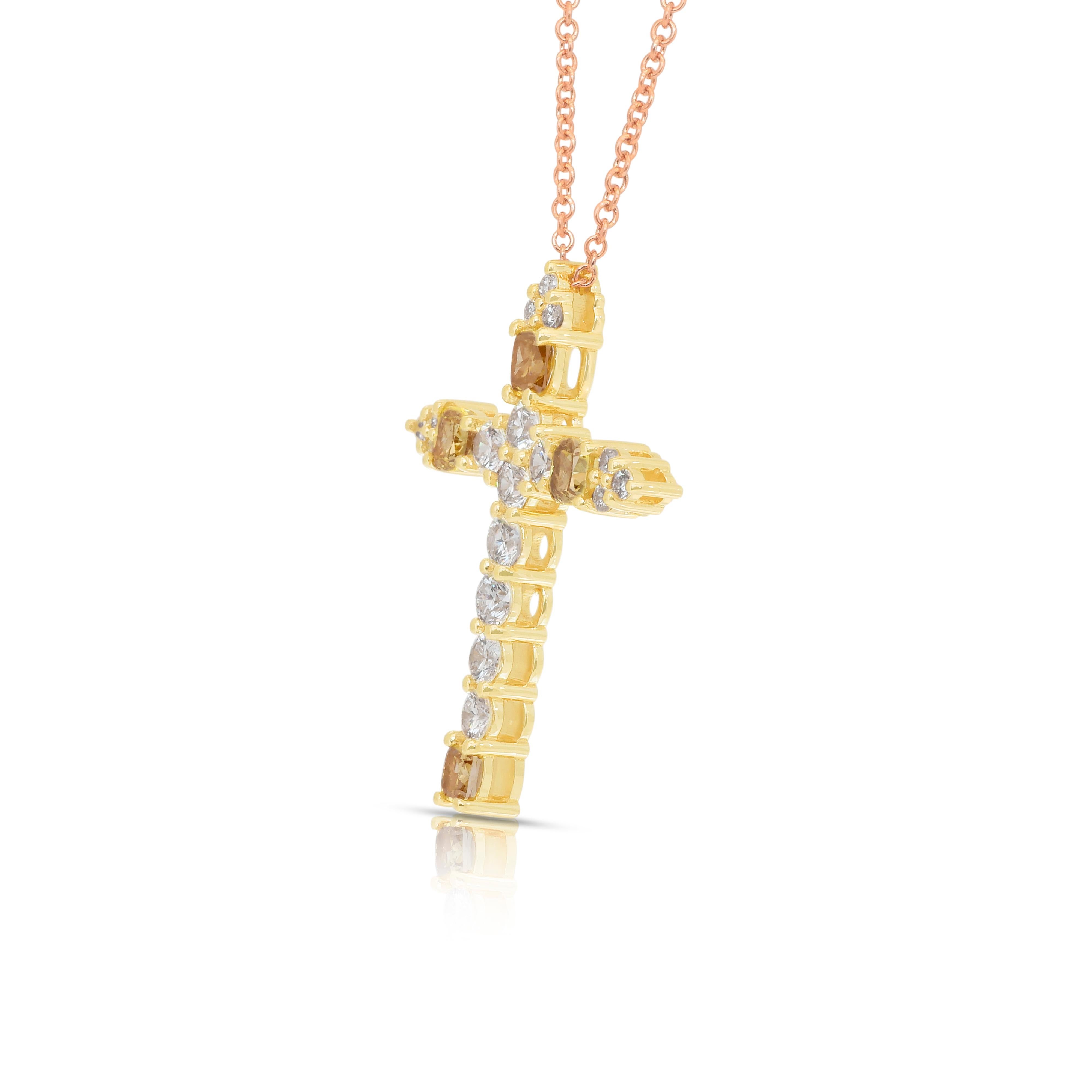 Sofisticato ciondolo in oro giallo 18 carati con diamanti da 1,10 carati e catena in oro rosa 18 carati in vendita 2