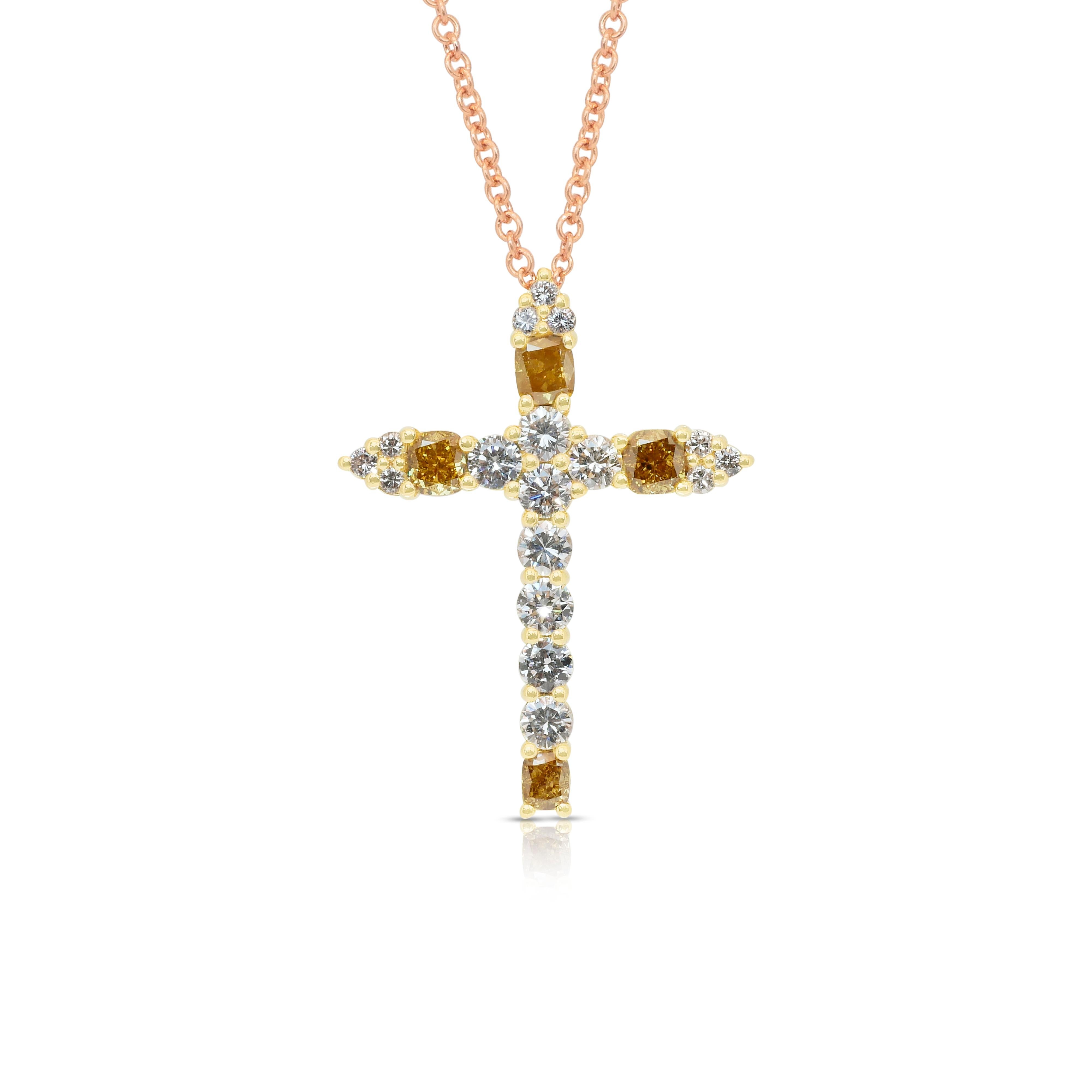 Sofisticato ciondolo in oro giallo 18 carati con diamanti da 1,10 carati e catena in oro rosa 18 carati in vendita