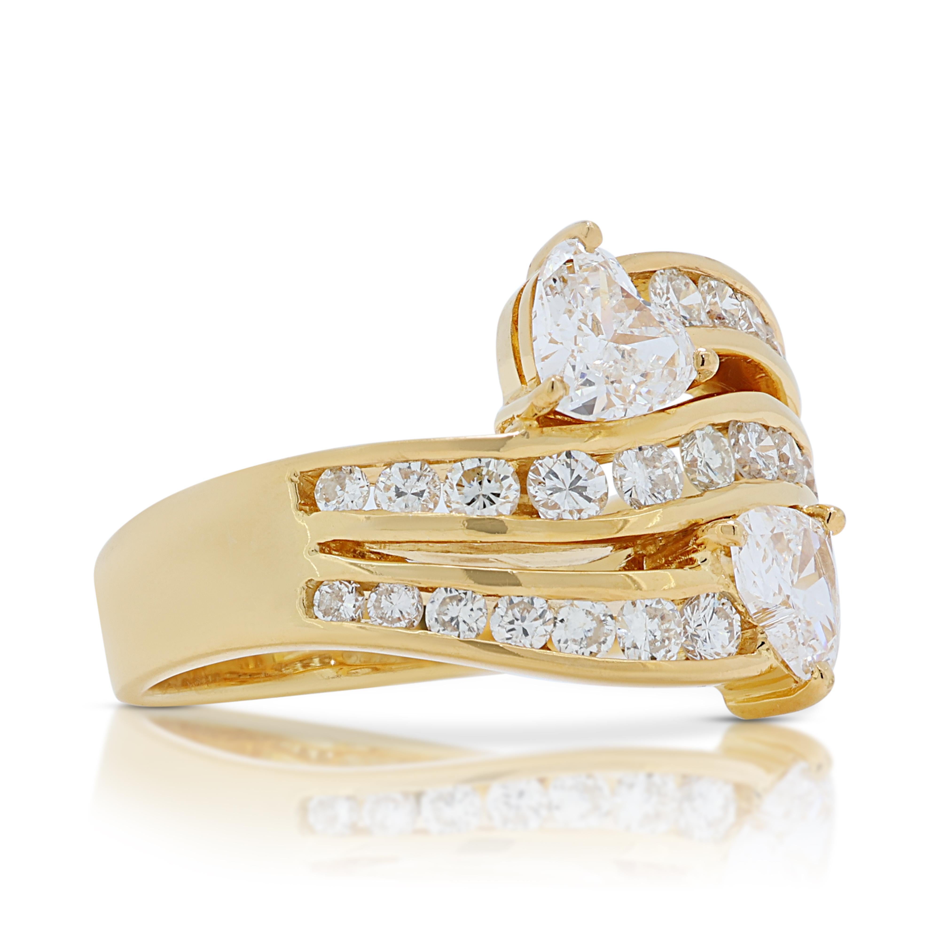 Heart Cut Sophisticated 1.12ct Heart-Shaped Diamonds Cluster Ring in 18k Yellow Gold For Sale