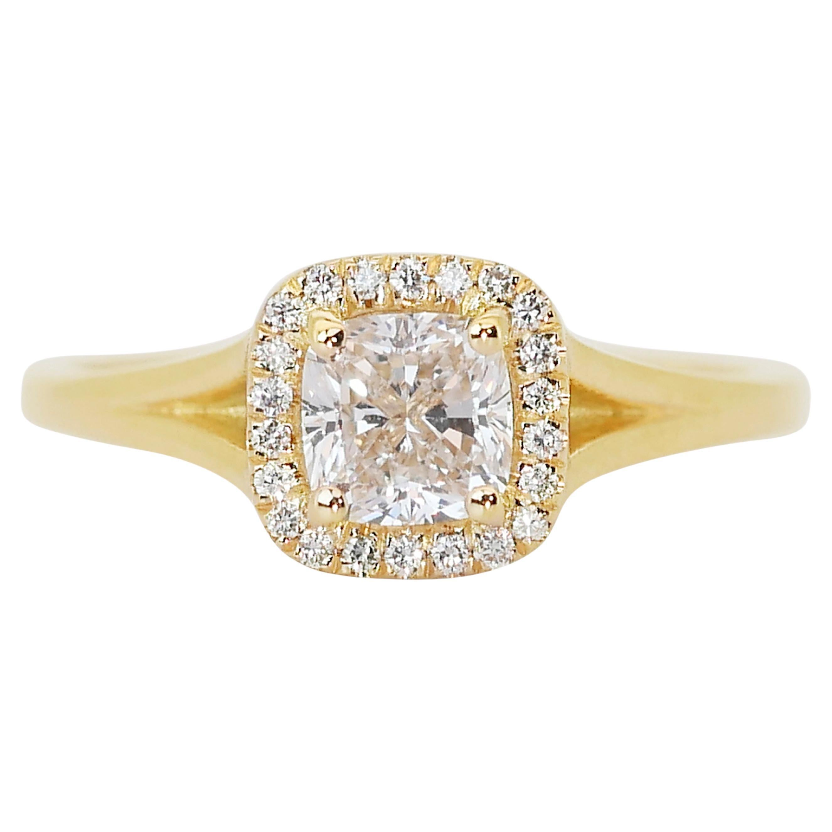 Anspruchsvolle 1,13ct Diamanten Halo Ring in 18k Gelbgold - GIA zertifiziert