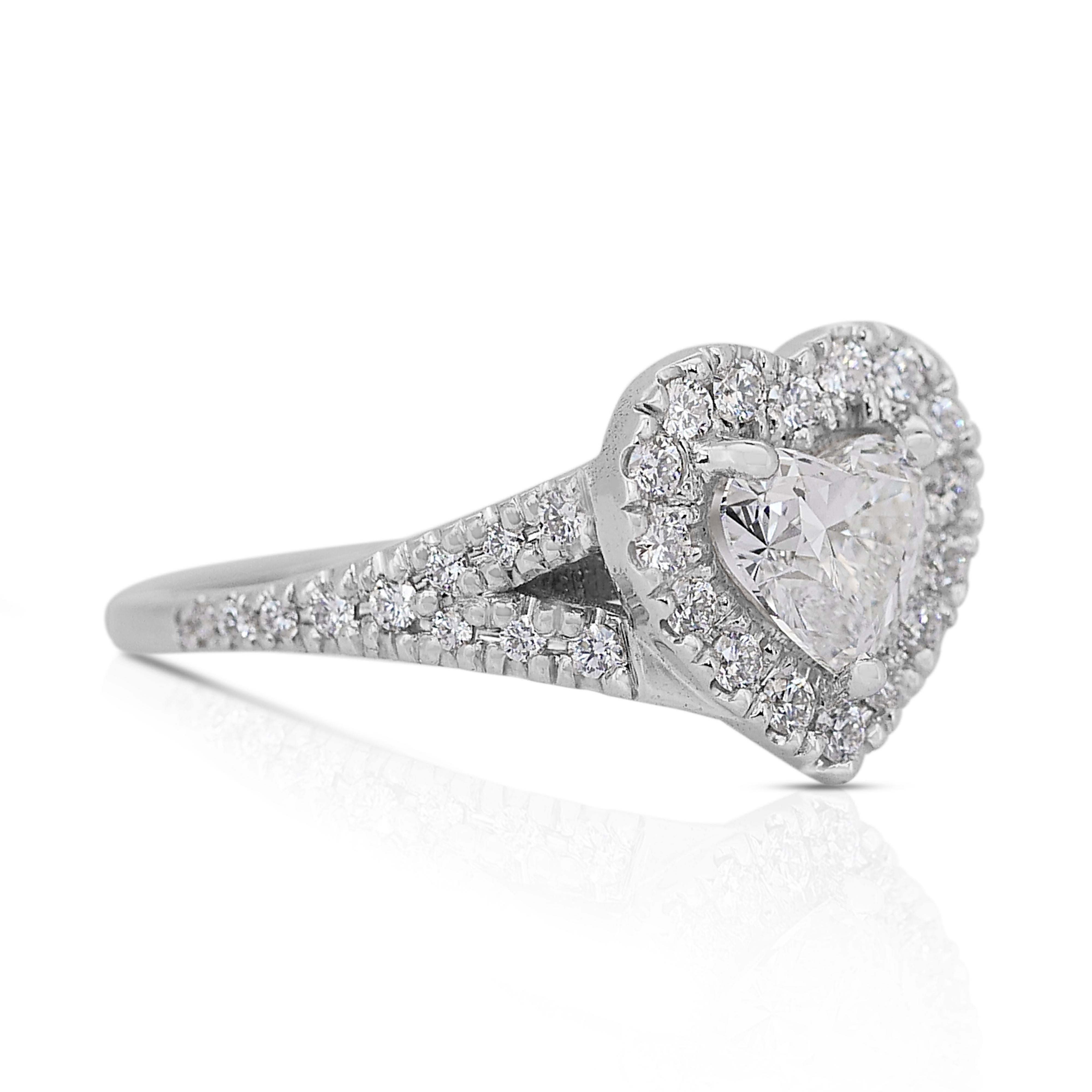 Heart Cut Sophisticated 1.15ct Diamonds Halo Heart-Shaped Ring in 18k White Gold