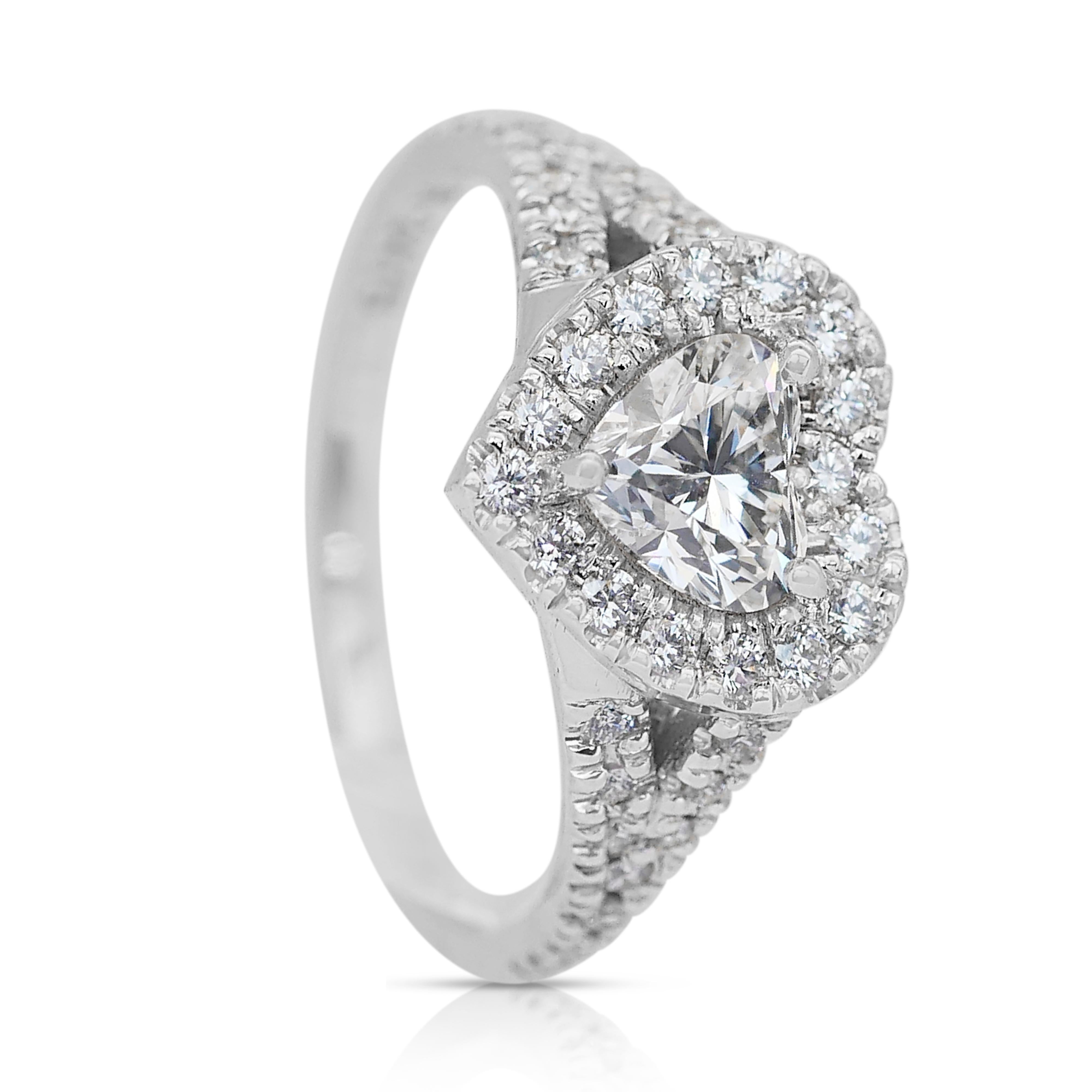 Sophisticated 1.15ct Diamonds Halo Heart-Shaped Ring in 18k White Gold 4