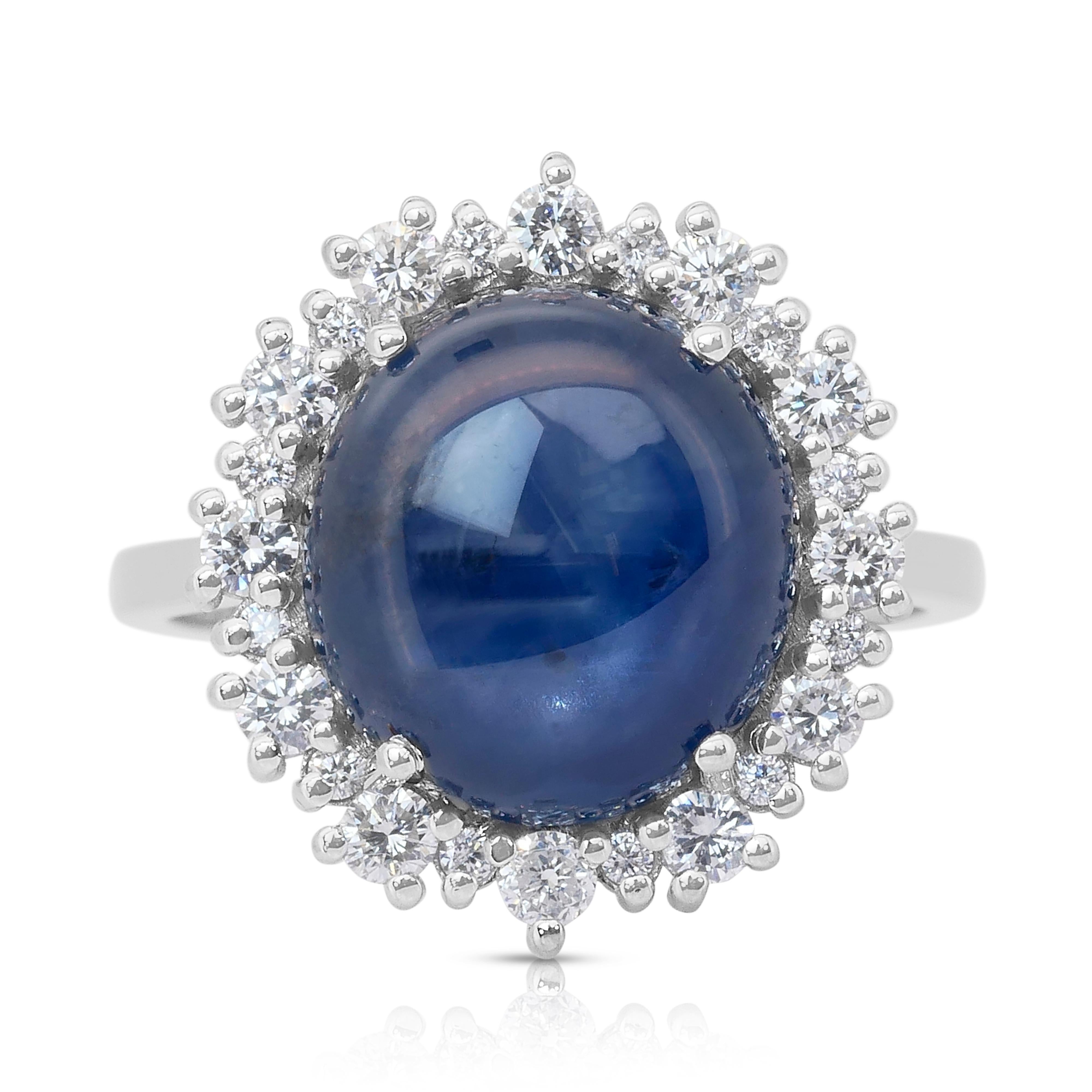Sophisticated 11.69ct Sapphire and Diamonds Cocktail Ring in 18k White Gold