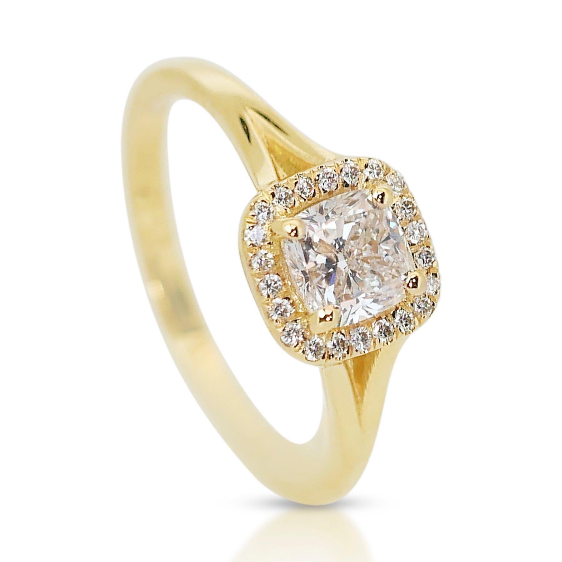 Cushion Cut Sophisticated 1.19ct Double Excellent Ideal Cut Diamond Halo Ring -GIA Certified For Sale