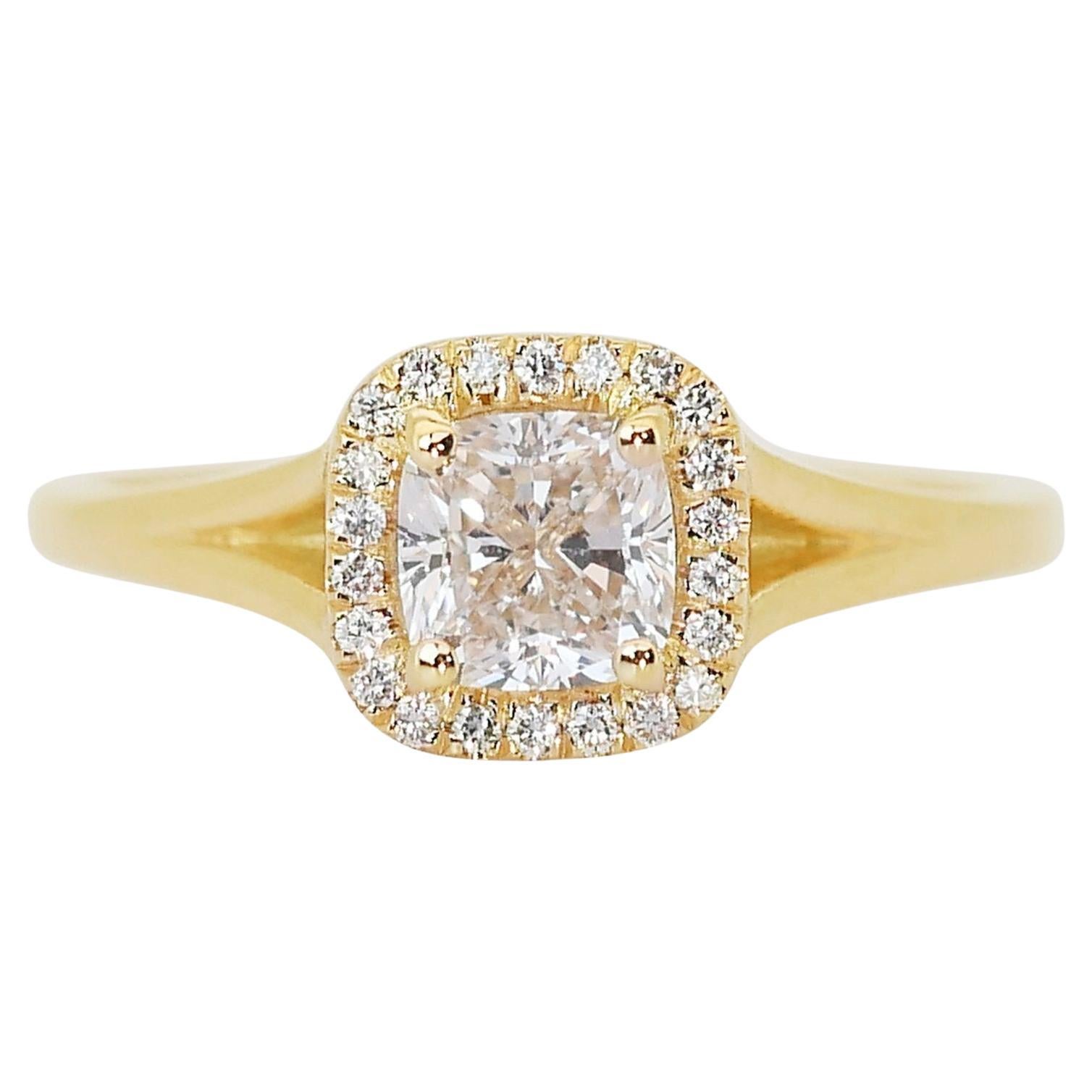 Raffinierter 1,19 Karat Doppelter ausgezeichneter Diamant-Halo-Ring mit Idealschliff -GIA-zertifiziert