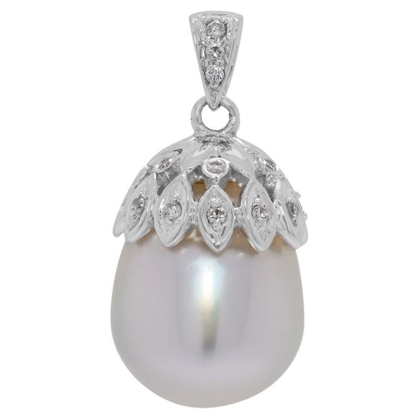 Sophisticated 12.1mm South Sea Pearl & 0.04ct Natural Diamond Pendant