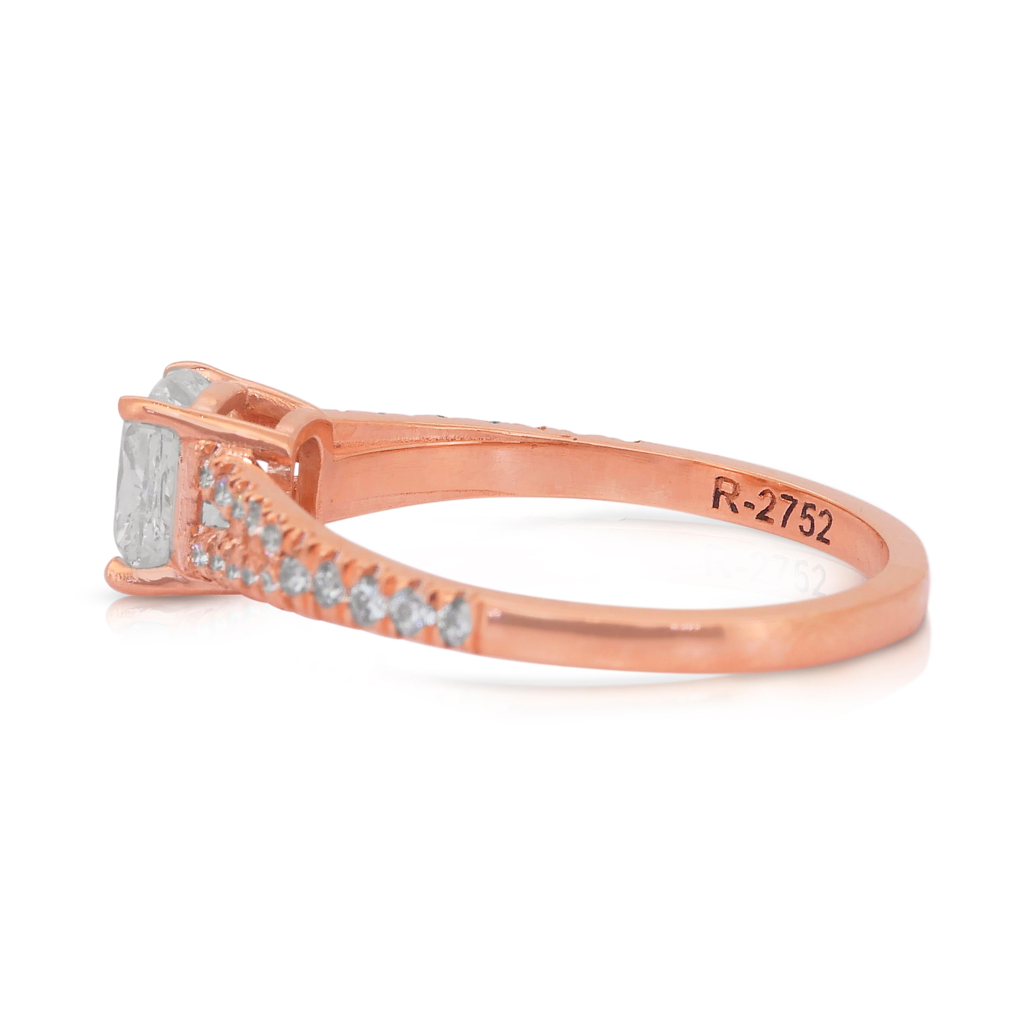 Women's Sophisticated 1.22ct Diamonds Pave Ring in 18k Rose Gold - IGI Certified For Sale