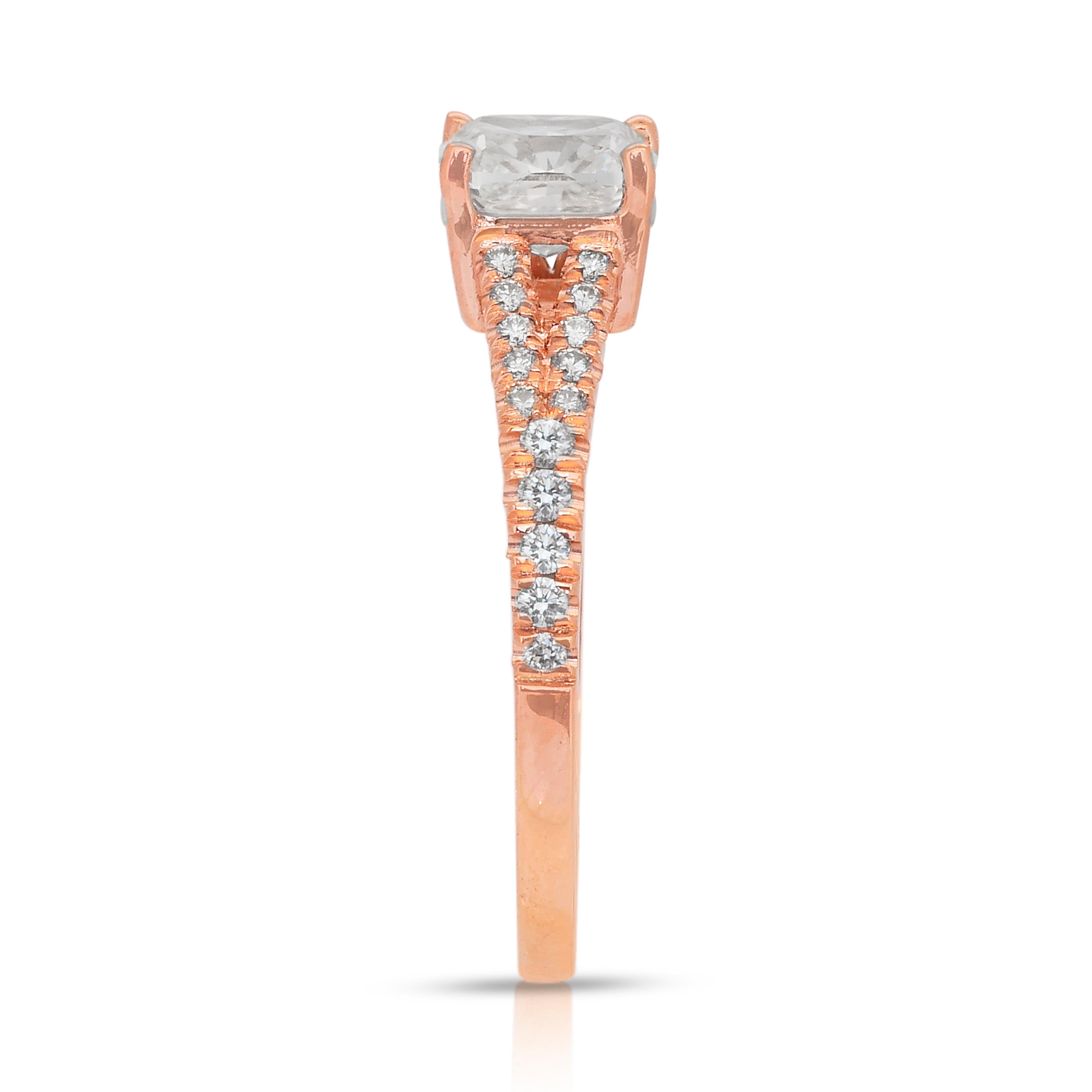 Sophisticated 1.22ct Diamonds Pave Ring in 18k Rose Gold - IGI Certified For Sale 2