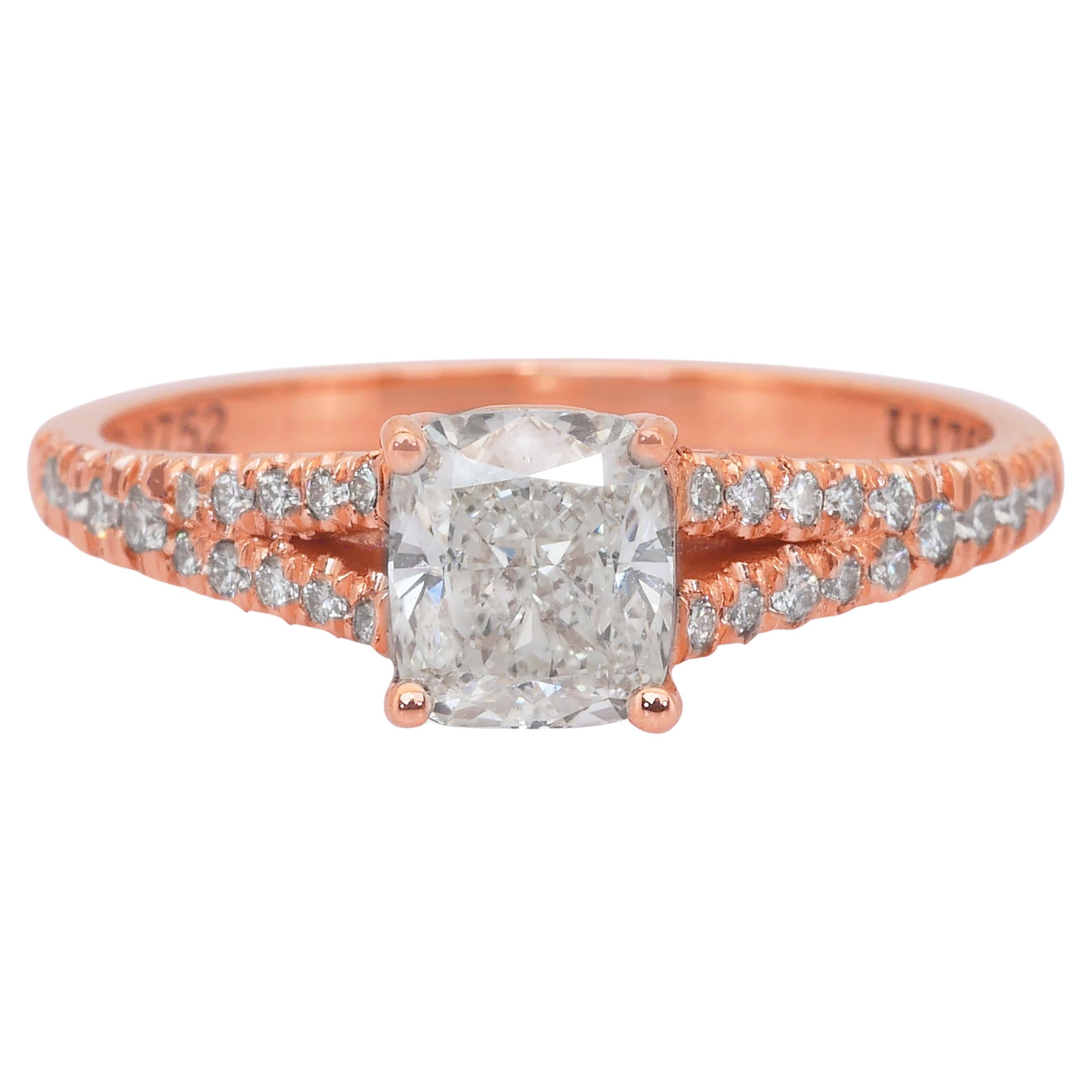 Sophisticated 1.22ct Diamonds Pave Ring in 18k Rose Gold - IGI Certified