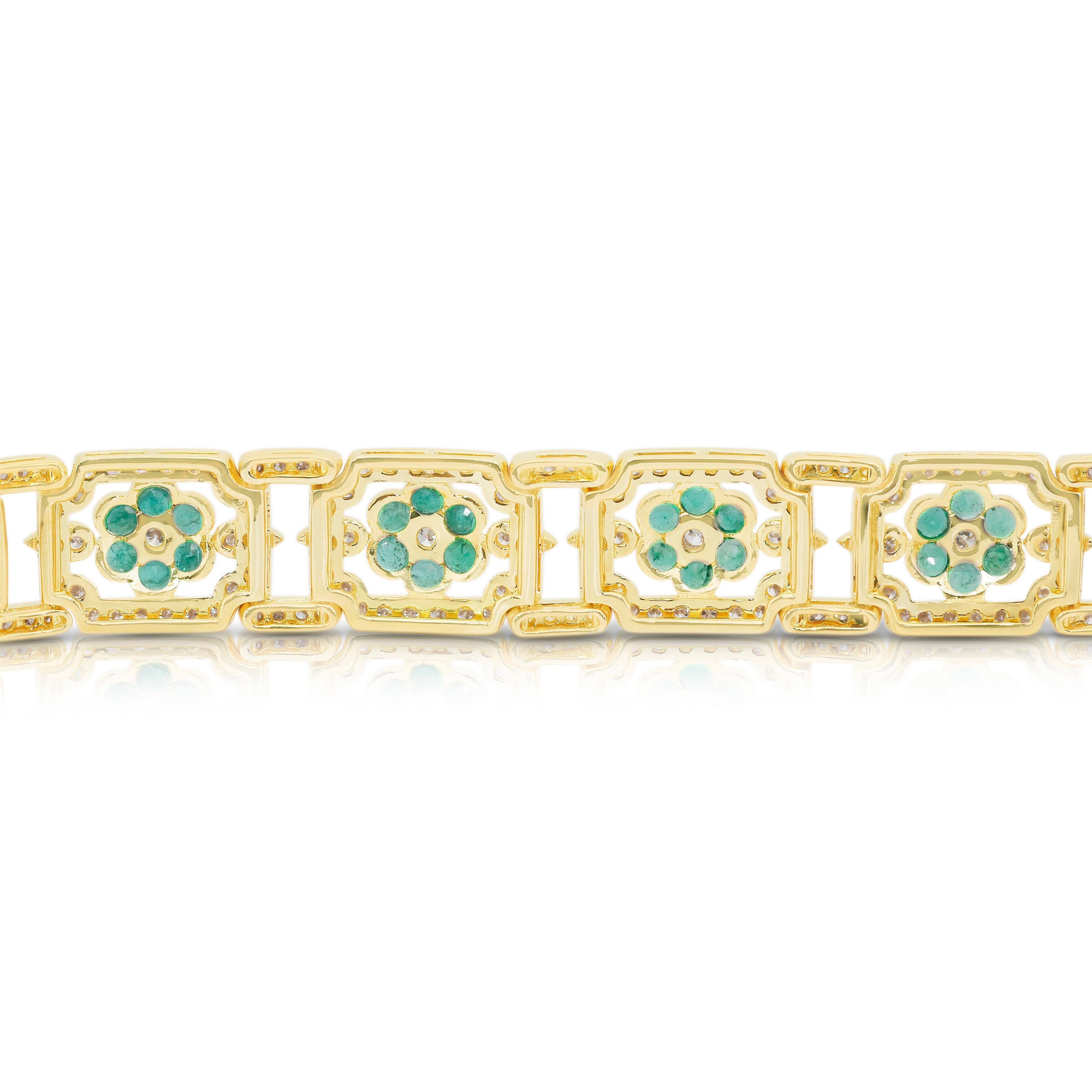 Sofisticato bracciale con smeraldi e diamanti da 12,45 carati in oro giallo 18 carati in vendita 4