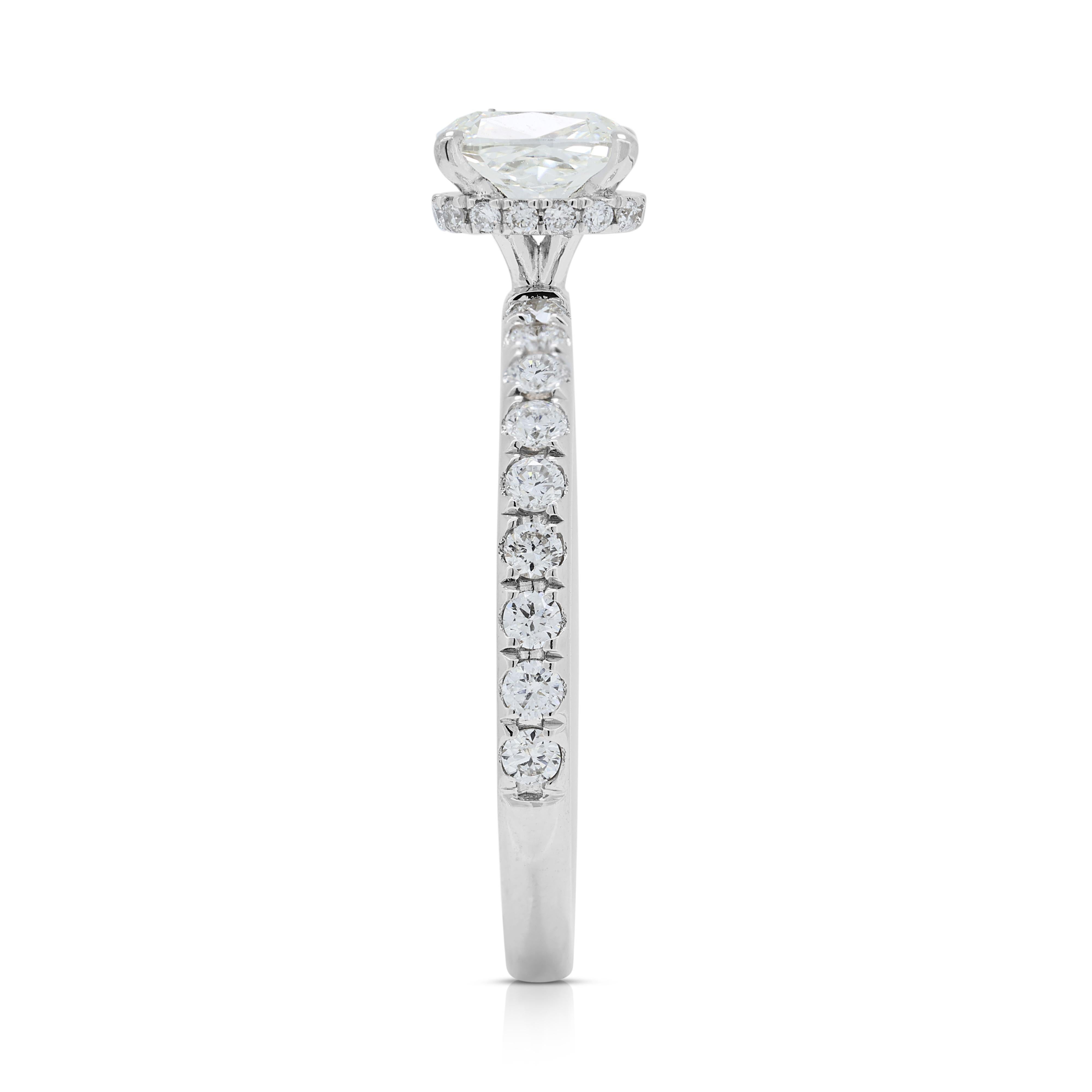 Women's Sophisticated 1.25ct Cushion-Cut Diamond Pave Ring in 18K White Gold