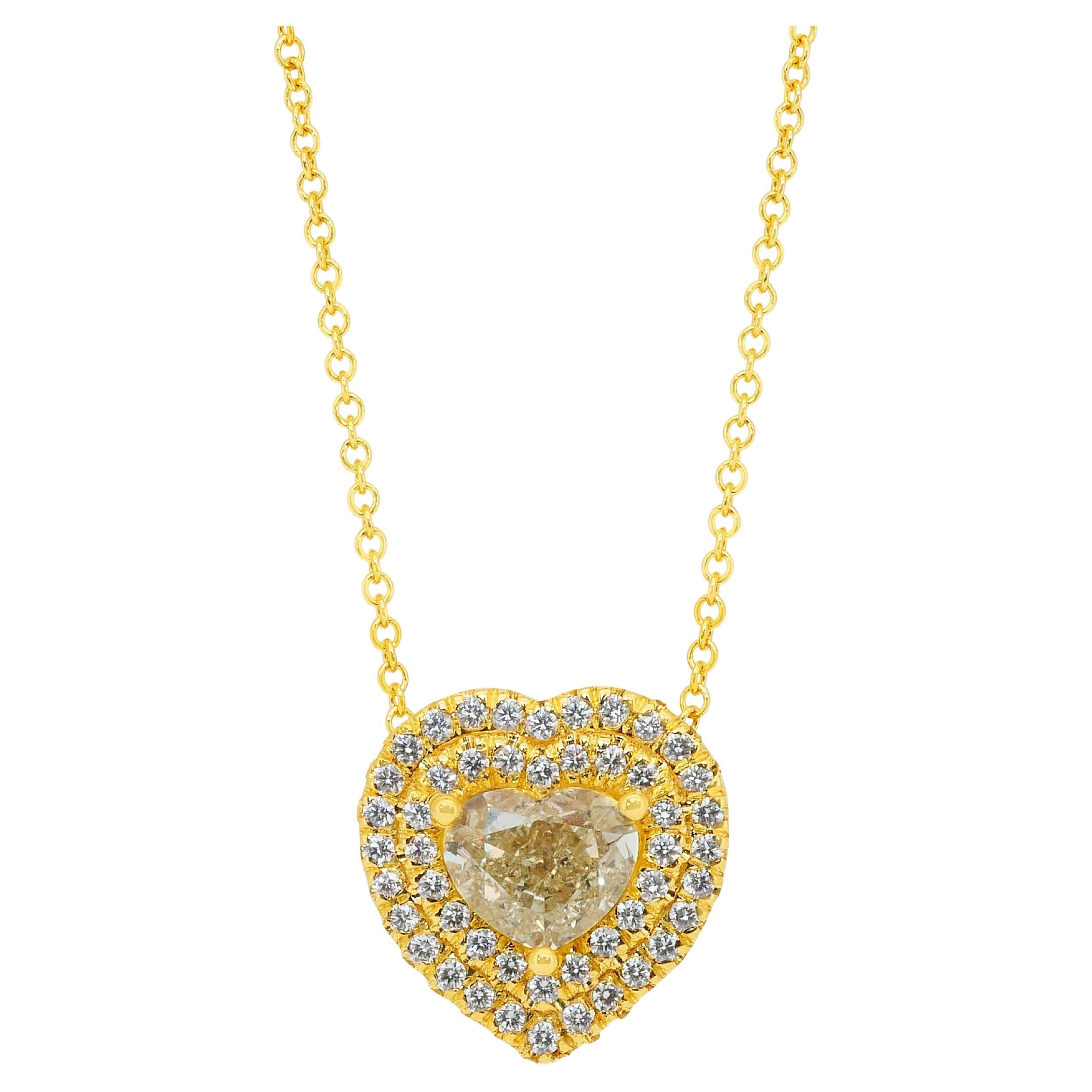 Sophisticated 1.26ct Diamonds Necklace with Heart-Halo Pendant - IGI Certified