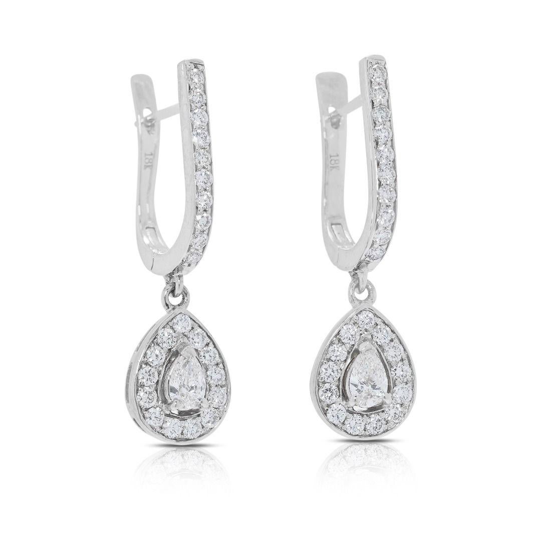 Taglio rotondo Sophisticated 1.28ct Plug Drop Natural Diamond Earrings in 18K White Gold in vendita