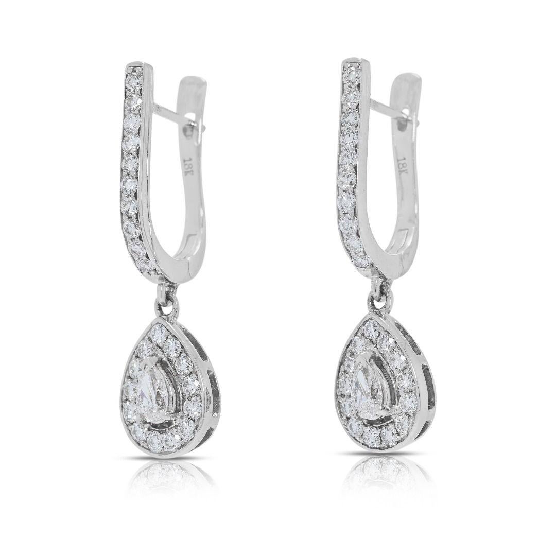 Sophisticated 1.28ct Plug Drop Natural Diamond Earrings in 18K White Gold In condizioni ottime in vendita a רמת גן, IL
