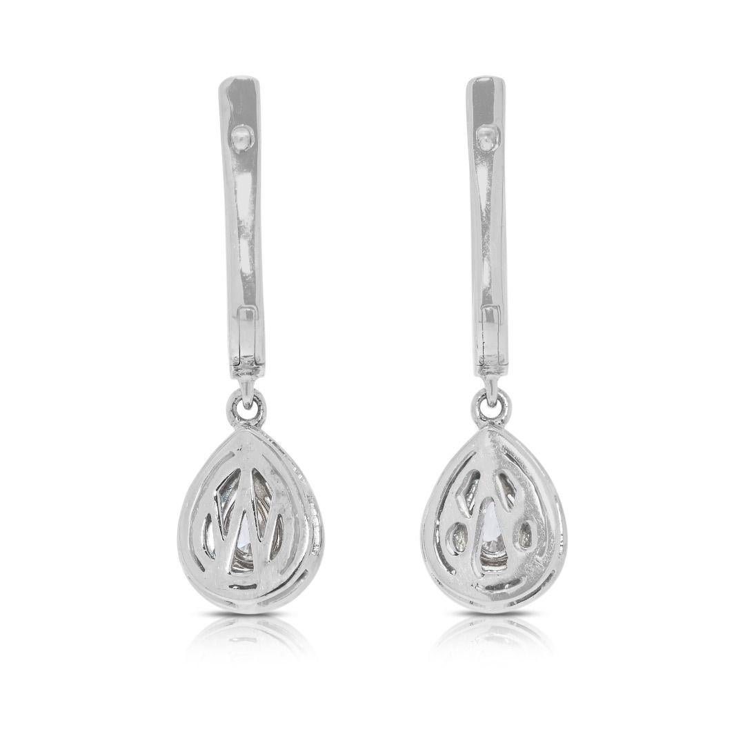 Sophisticated 1.28ct Plug Drop Natural Diamond Earrings in 18K White Gold in vendita 1
