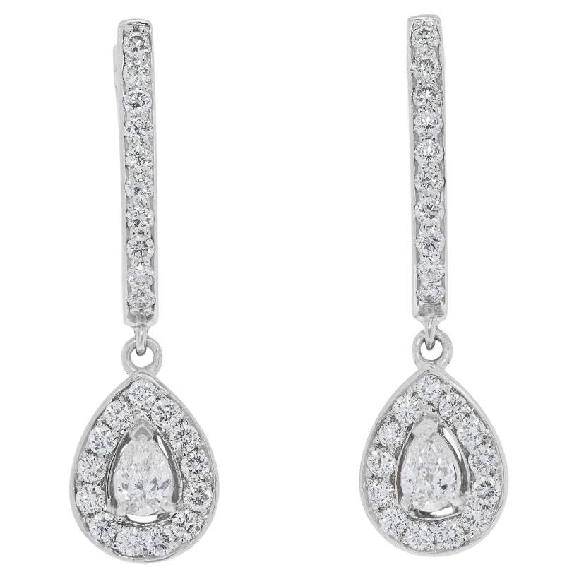 Sophisticated 1.28ct Plug Drop Natural Diamond Earrings in 18K White Gold
