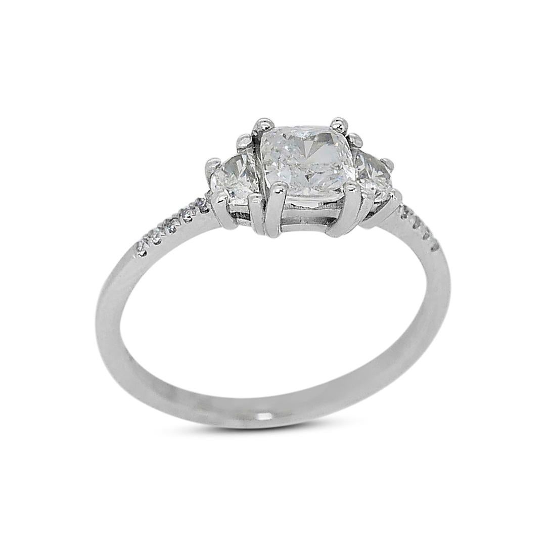 Raffinierter 1,30 Karat Doppelter ausgezeichneter Diamantring mit 3 Steinen im Idealschliff im Angebot 2