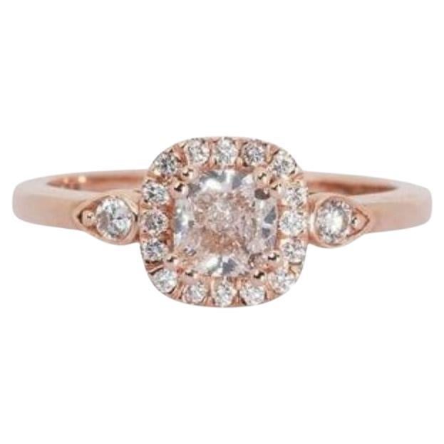 Sophisticated 1.33ct Cushion Cut Pave Diamond Ring in 18K Pink Gold For Sale
