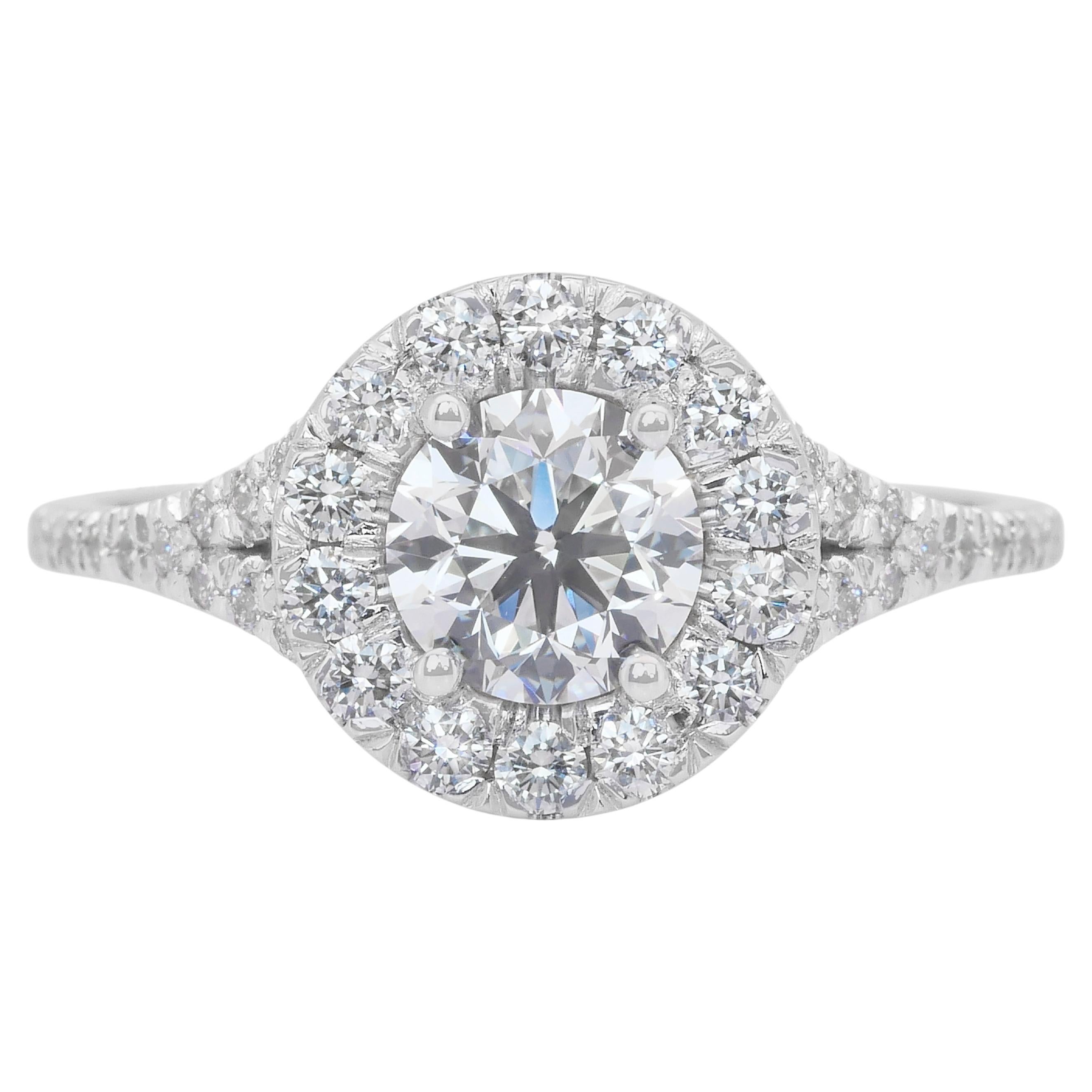 Sophisticated 1.38ct Diamonds Halo Ring in 18k White Gold - IGI Certified
