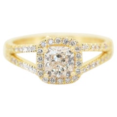 Sophisticated 1.40ct Diamonds Halo Ring in 18k Yellow Gold - IGI Certified