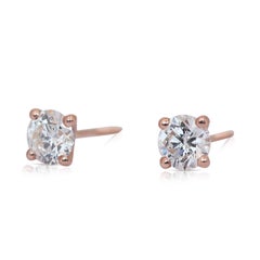 Clous d'oreilles sophistiquées en or rose 18 carats avec diamants 1,40 carat certifiés GIA