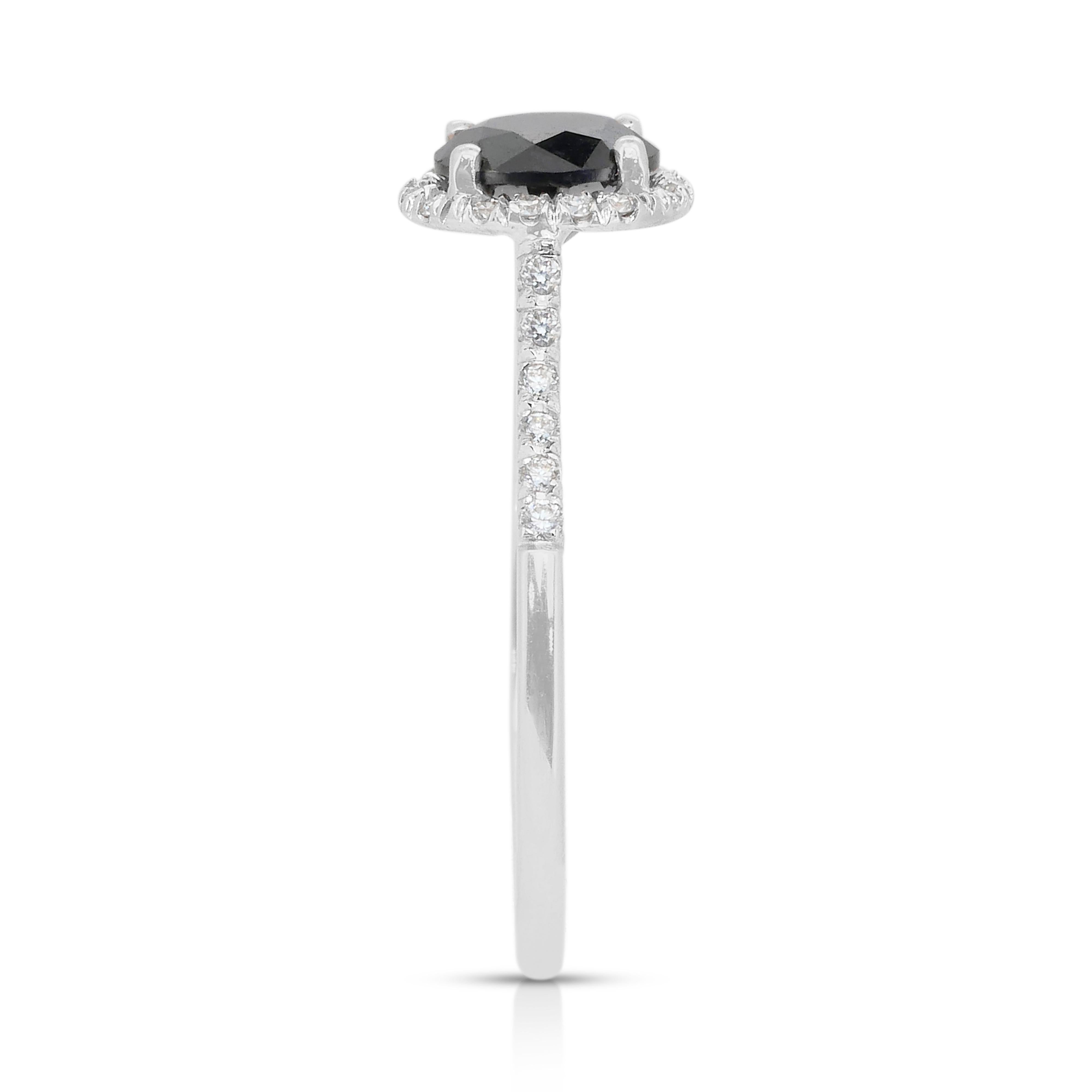 Bague sophistiquée en or blanc 14k avec halo de 1,41ct de diamants - Certifiée IGI en vente 2