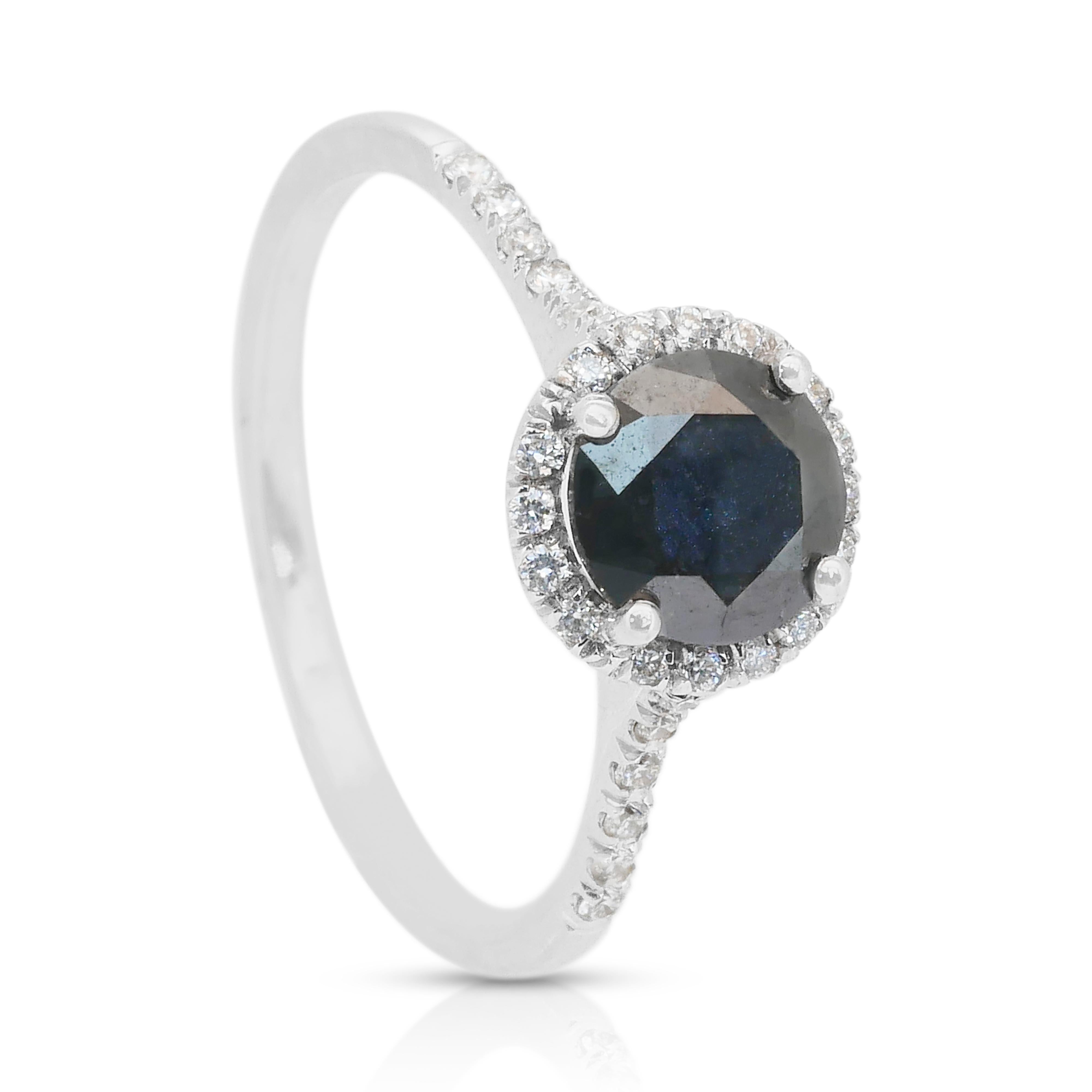 Bague sophistiquée en or blanc 14k avec halo de 1,41ct de diamants - Certifiée IGI en vente 3