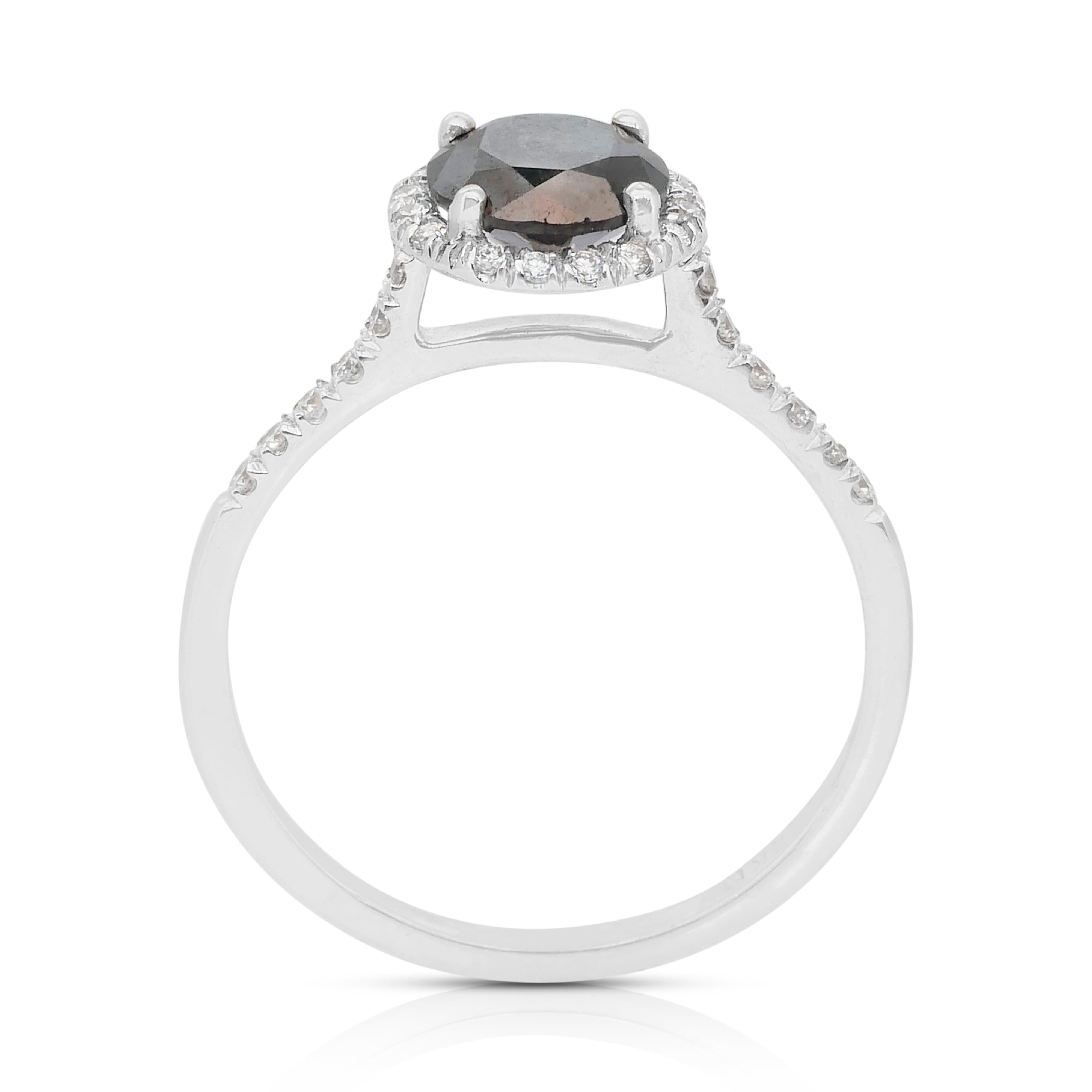 Bague sophistiquée en or blanc 14k avec halo de 1,41ct de diamants - Certifiée IGI en vente 4